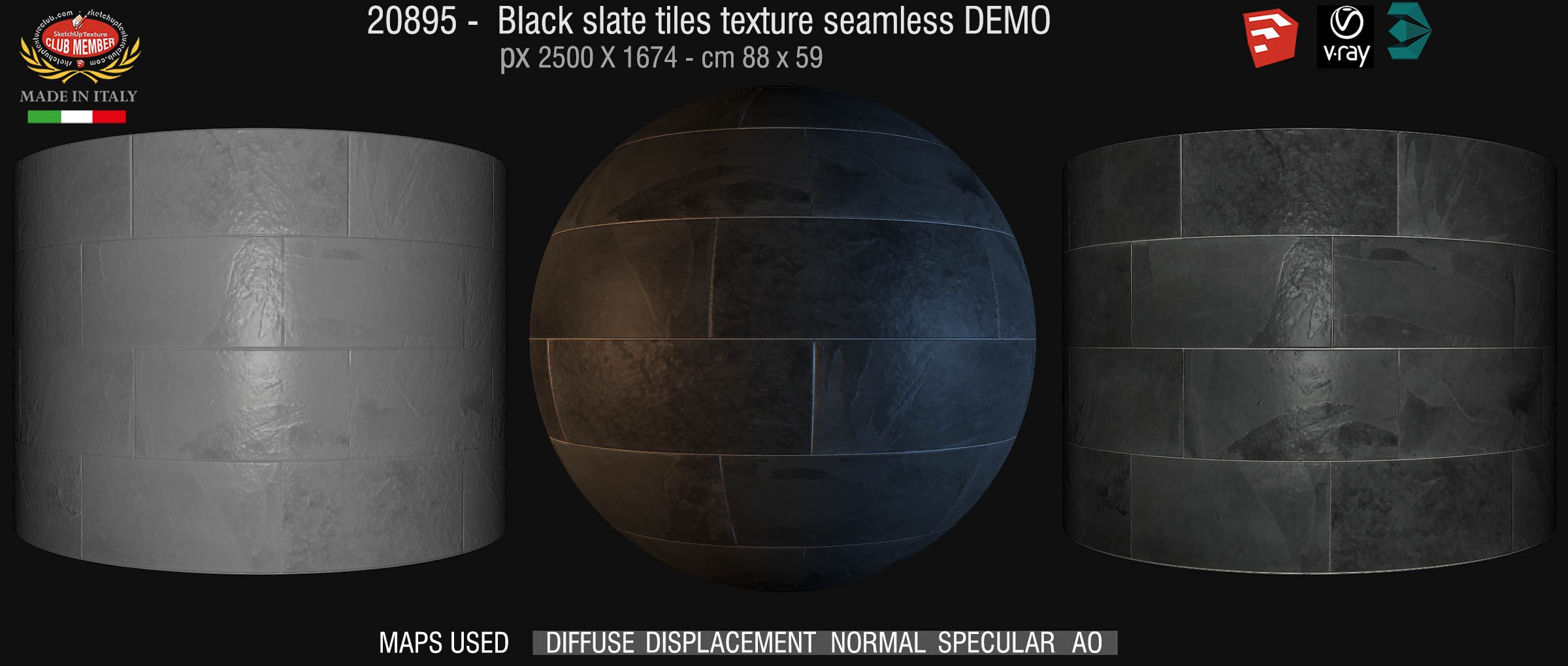 20896 Black slate tile texture + maps DEMO