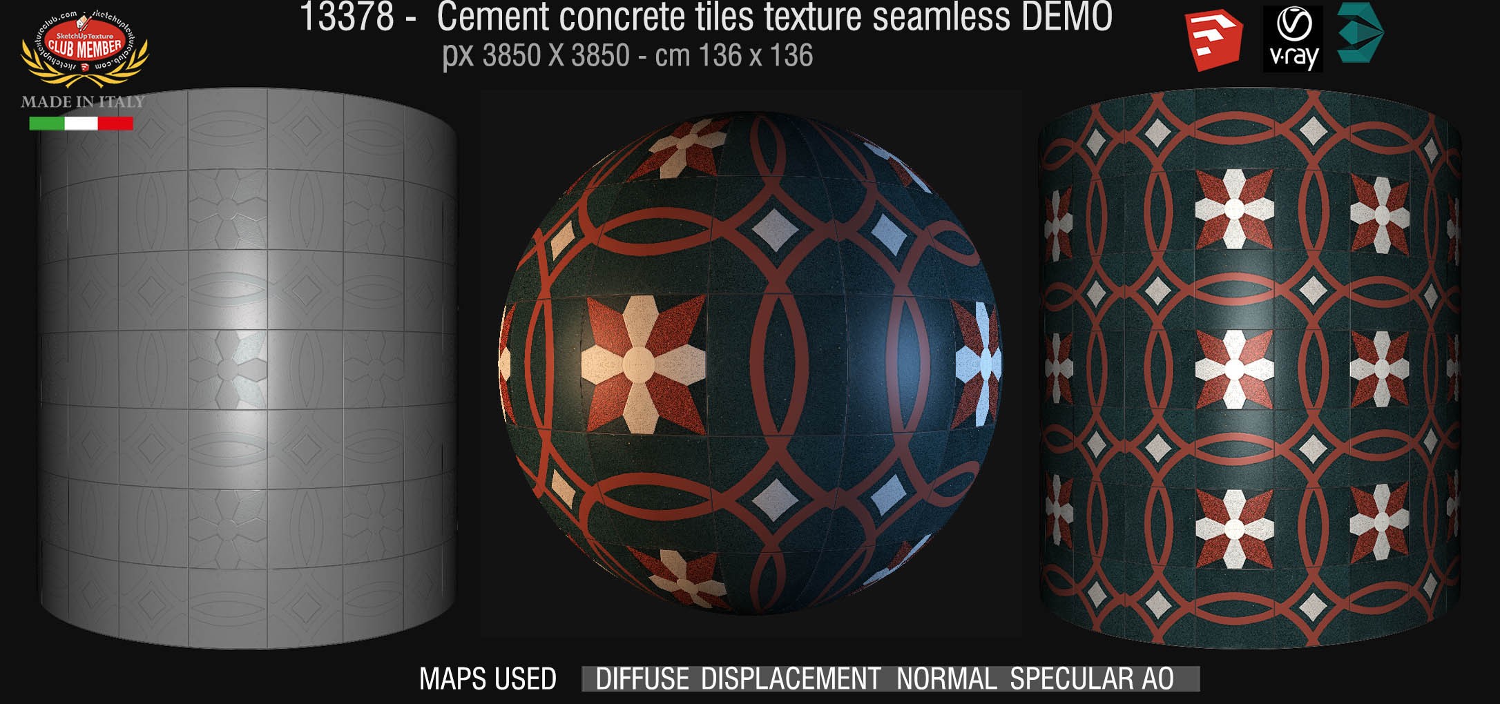 13378 retrò cementine tiles - texture seamless + maps DEMO