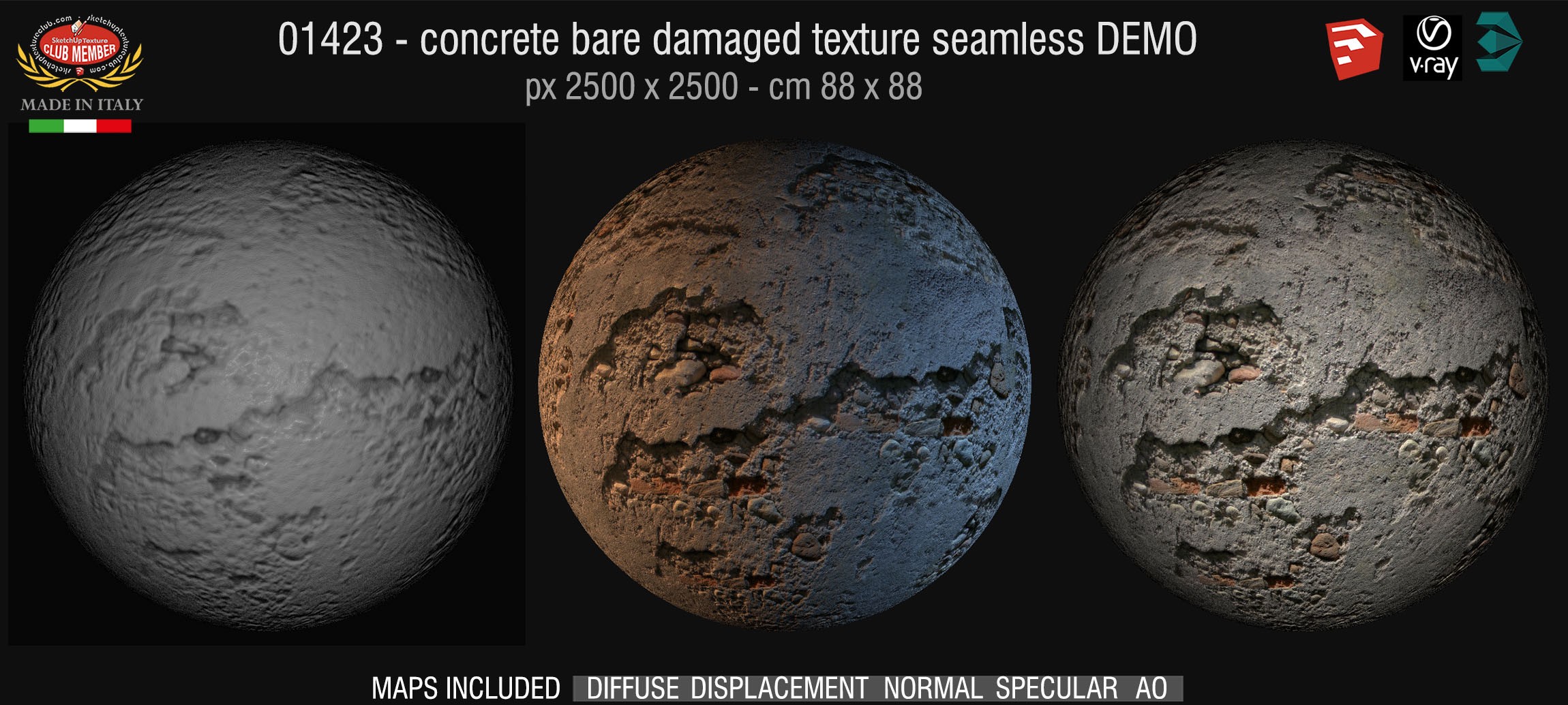 01423 Concrete bare damaged PBR texture seamless DEMO
