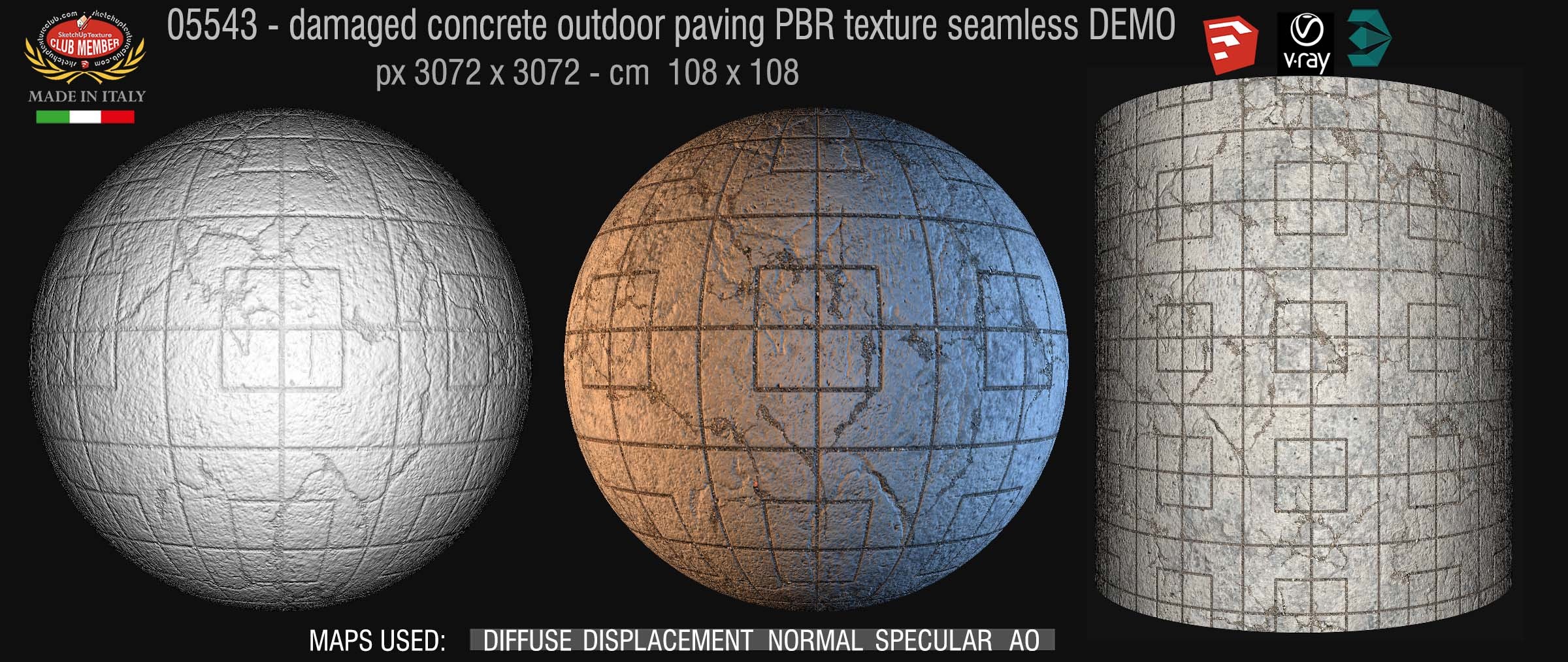 05543 Damaged concrete outdoor paving PBR texture seamless DEMO