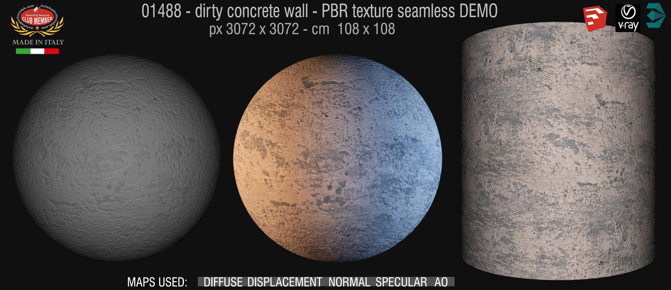 01488 Concrete bare dirty wall PBR texture seamless DEMO