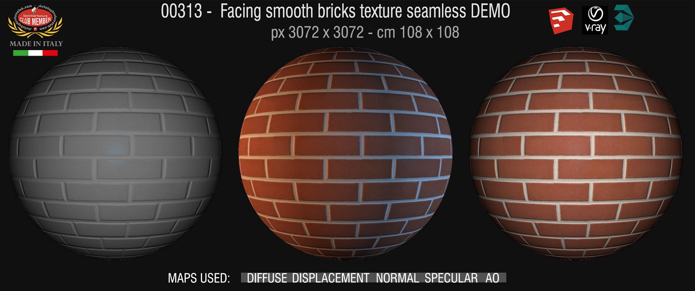 00313 Facing smooth bricks texture seamless + maps DEMO