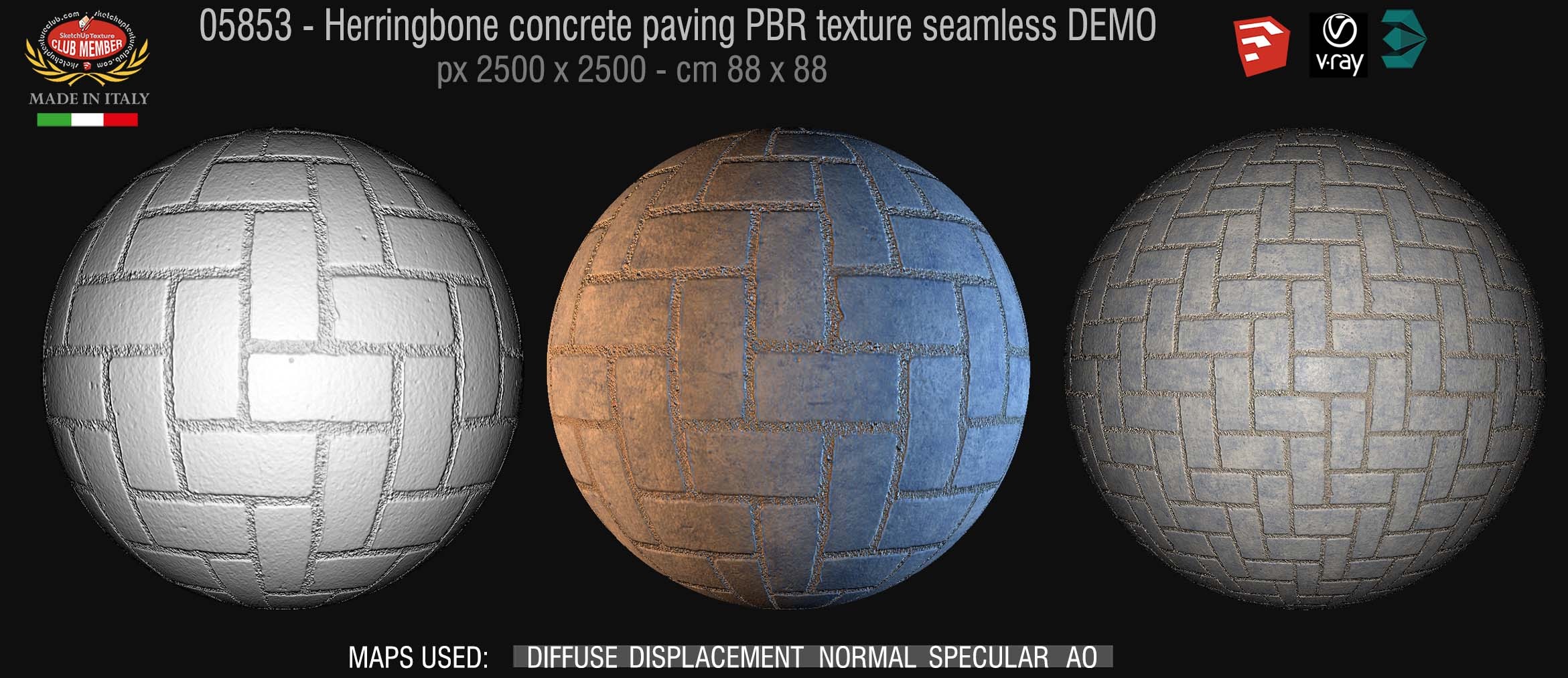 058543 Herringbone concrete paving PBR texture seamless DEMO