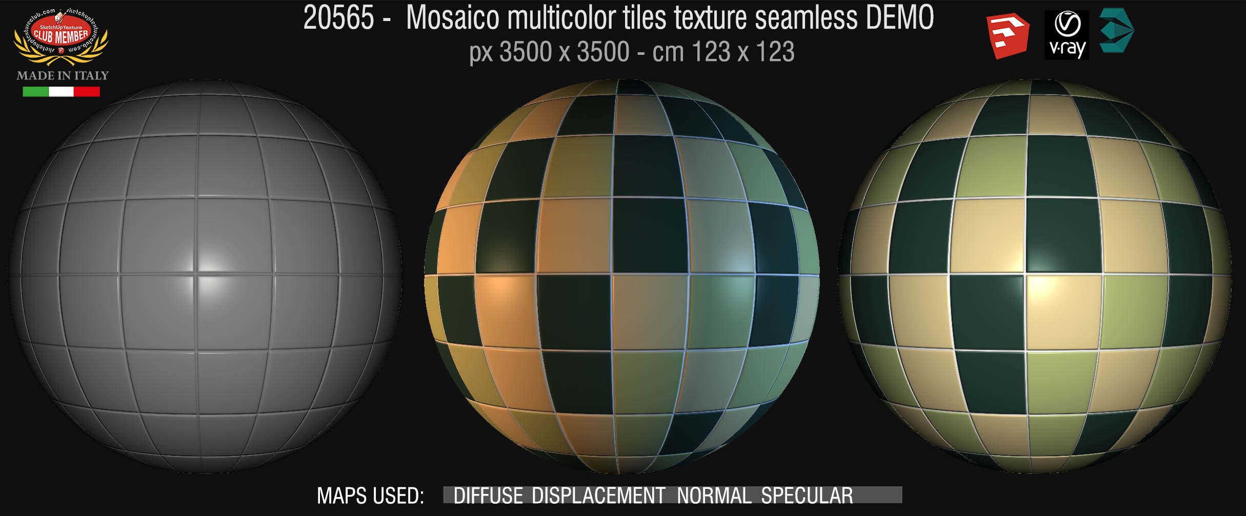 20565 Mosaic multicolor tiles texture + maps DEMO