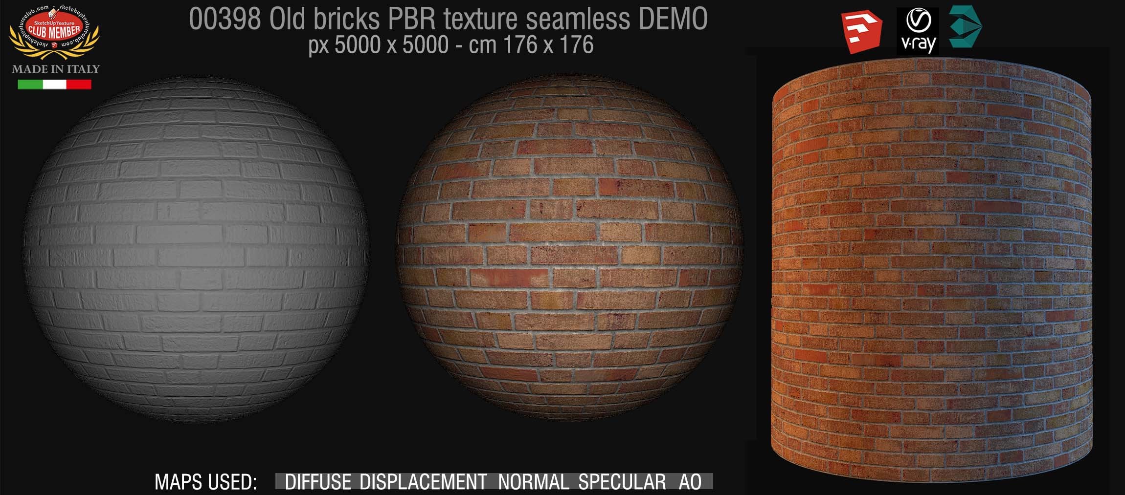00398 Old bricks PBR texture seamless DEMO