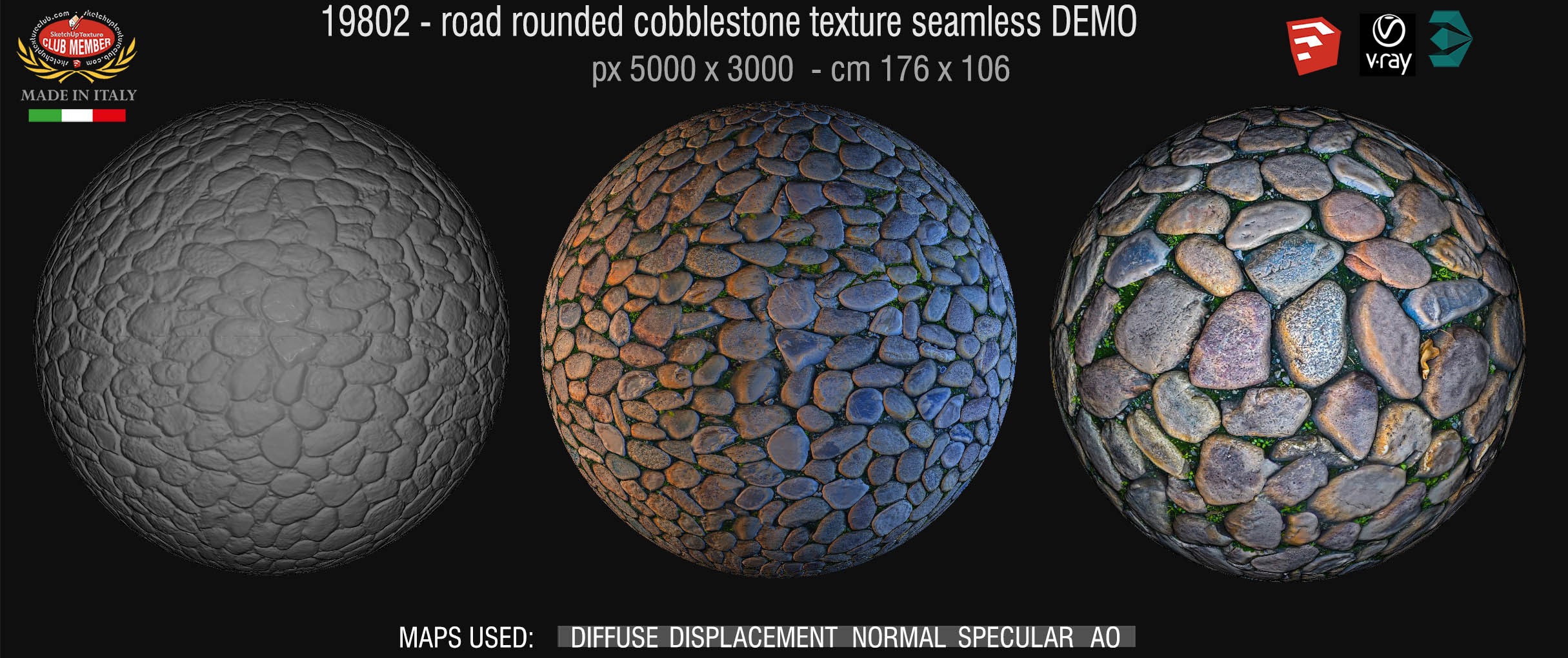 19802 Road rounded cobblestone texture seamless + maps DEMO