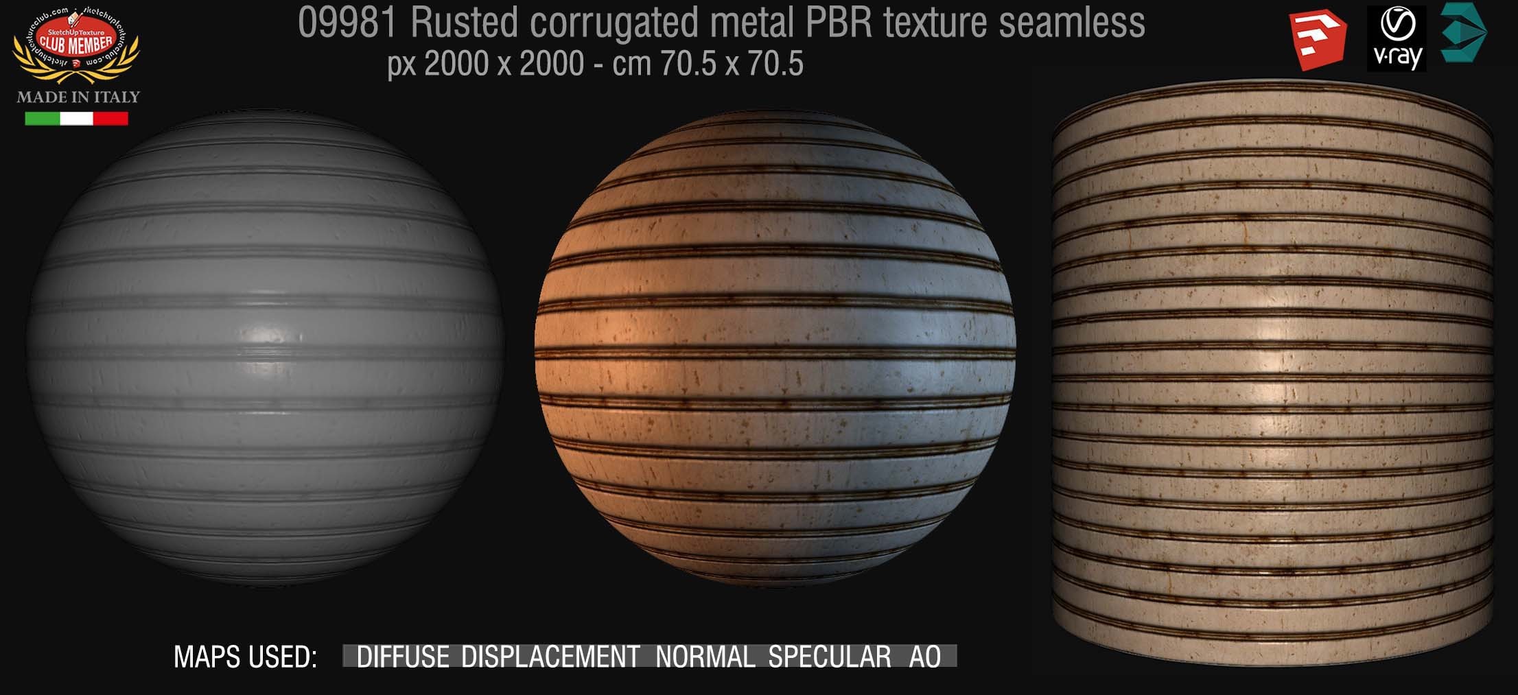 09981 Rusted corrugated metal PBR texture seamless DEMO