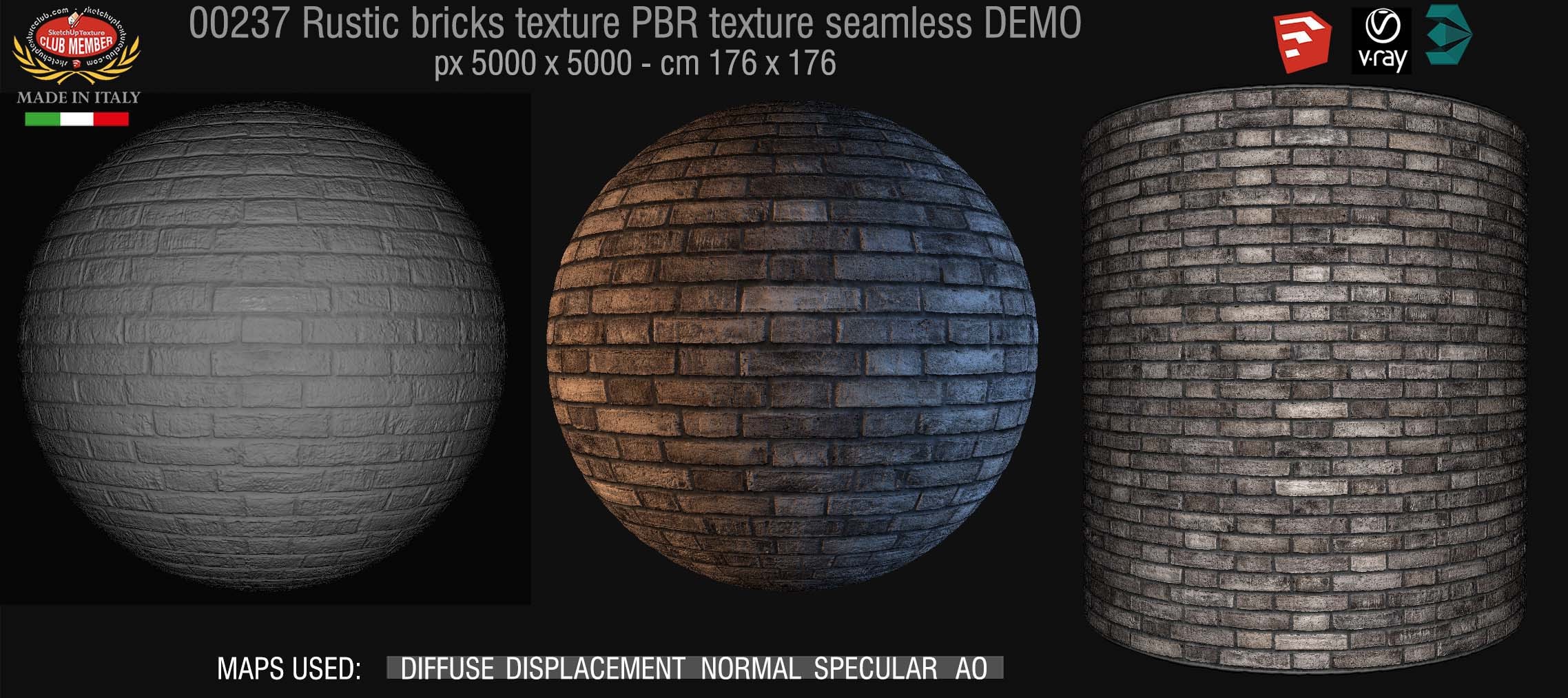 00237 Rustic bricks PBR texture seamless DEMO