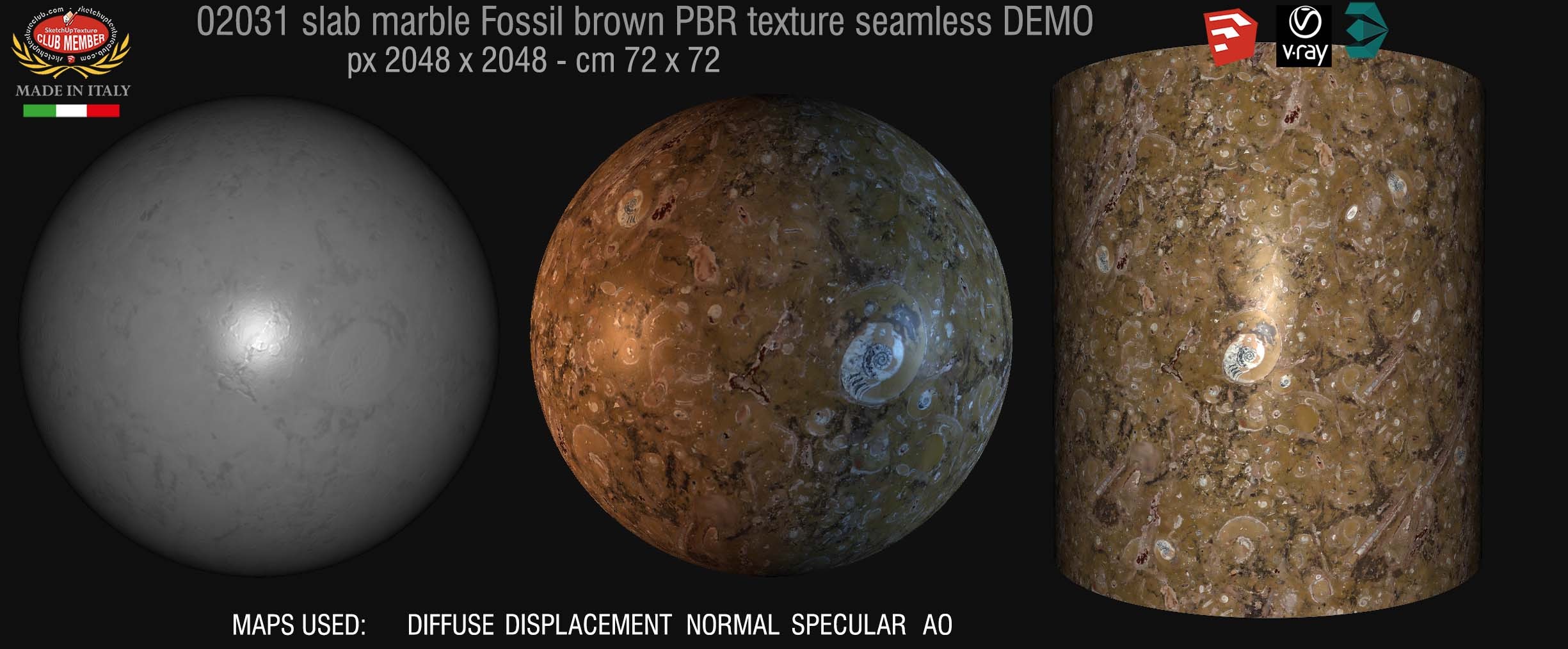 02031 slab marble fossil brown PBR texture seamless DEMO