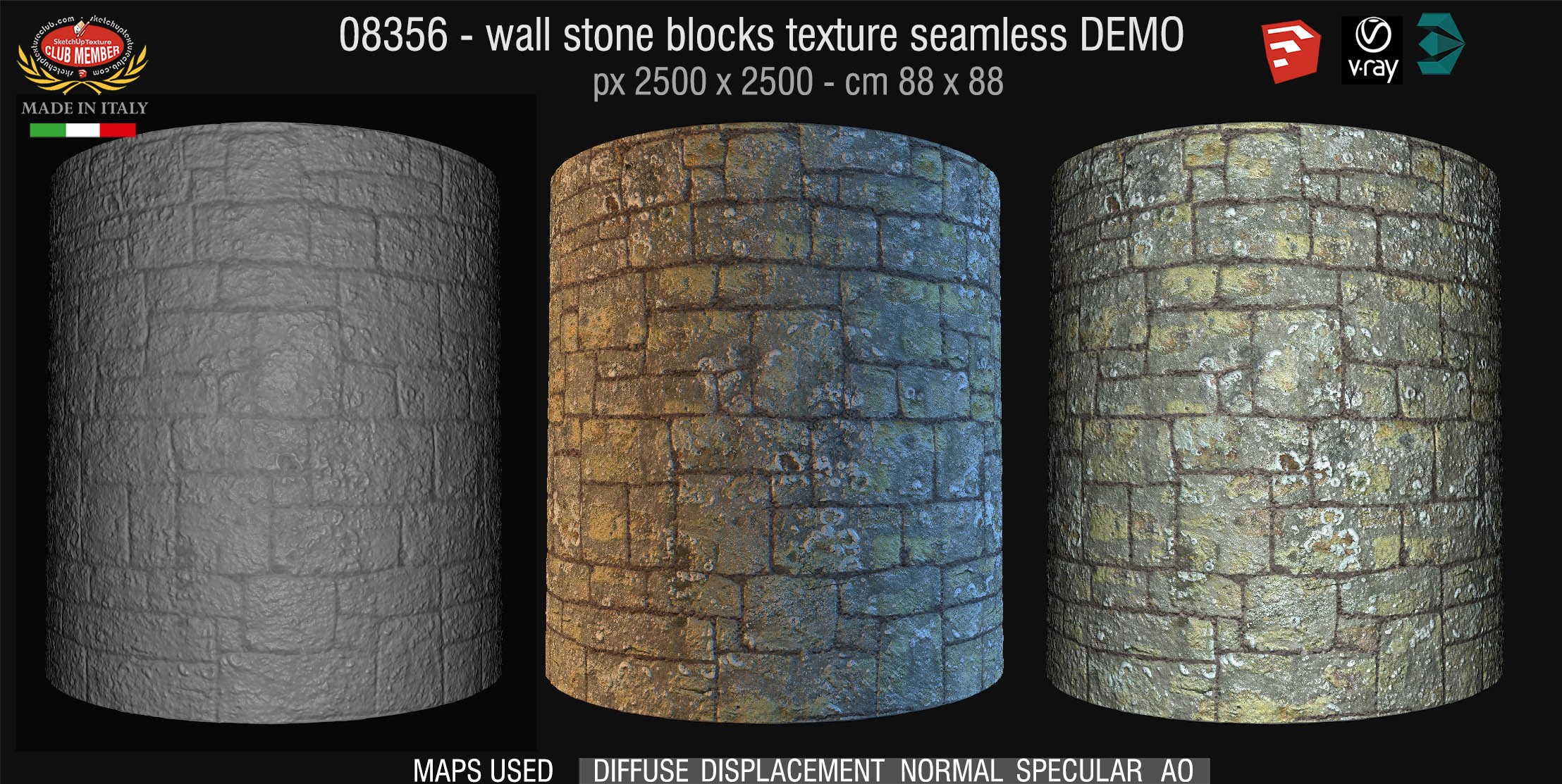 08356 HR Wall stone with regular blocks texture + maps DEMO