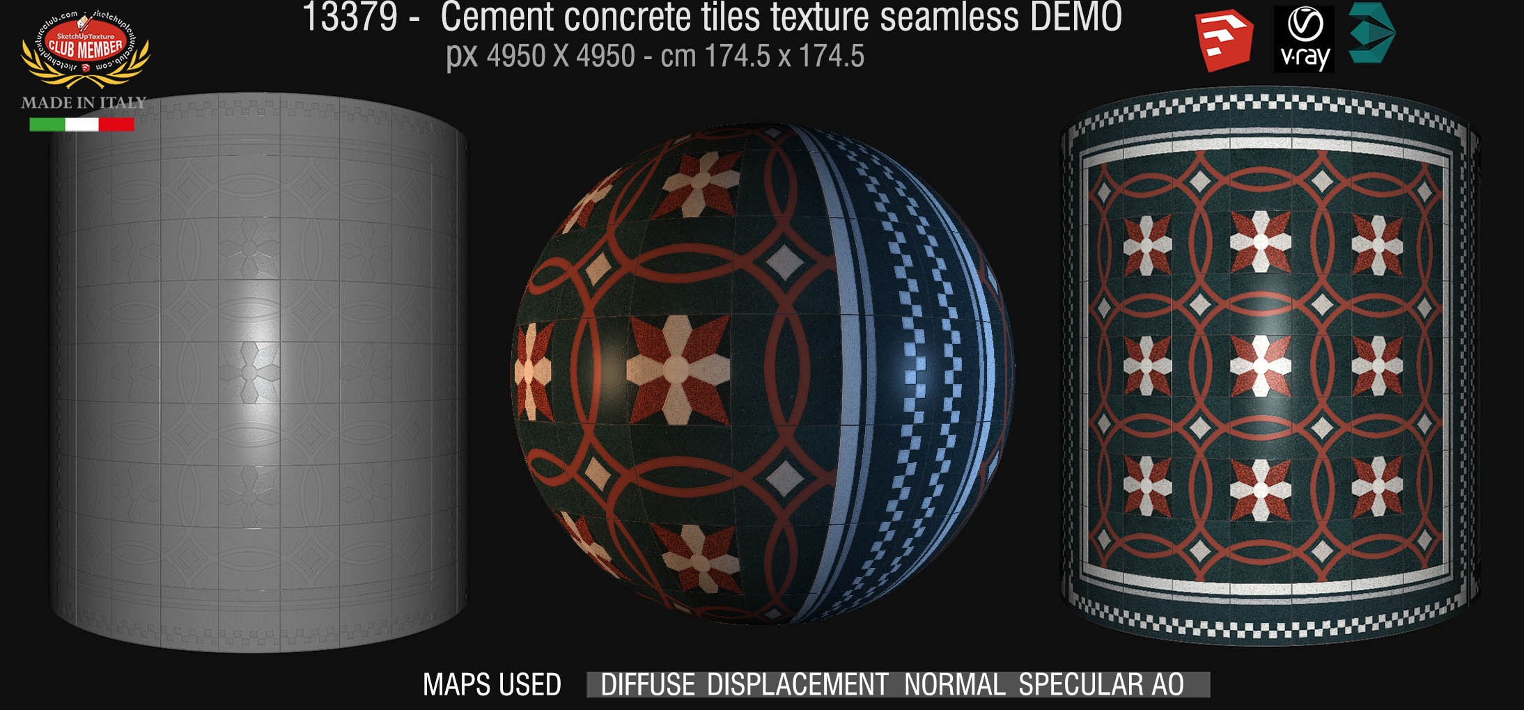 13379 retrò cementine tiles - texture seamless + maps DEMO