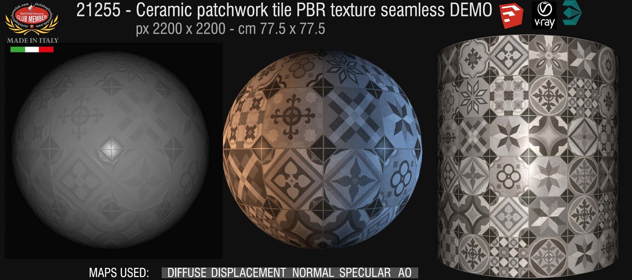 21255 Ceramic patchwork tile PBR texture seamless DEMO