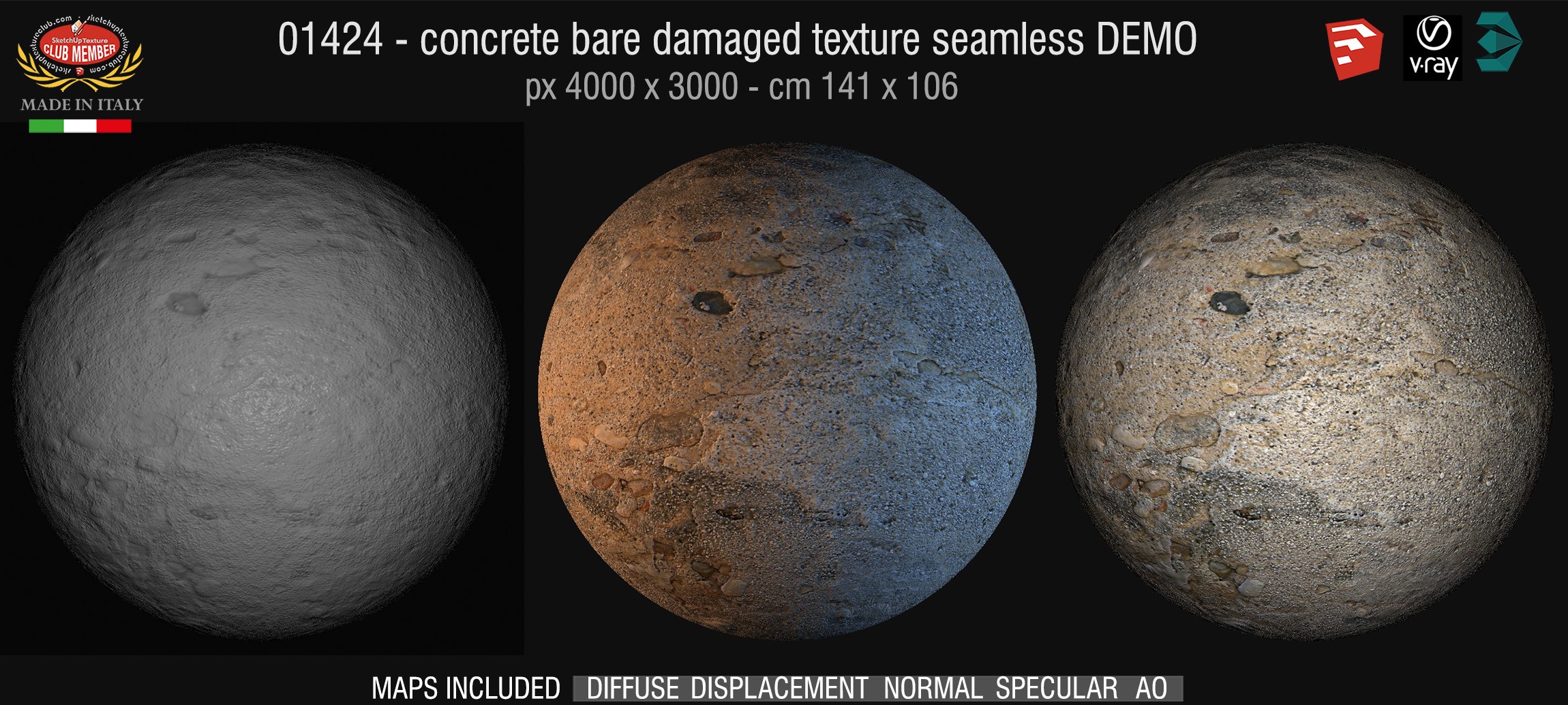 01424 Concrete bare damaged PBR texture seamless DEMO