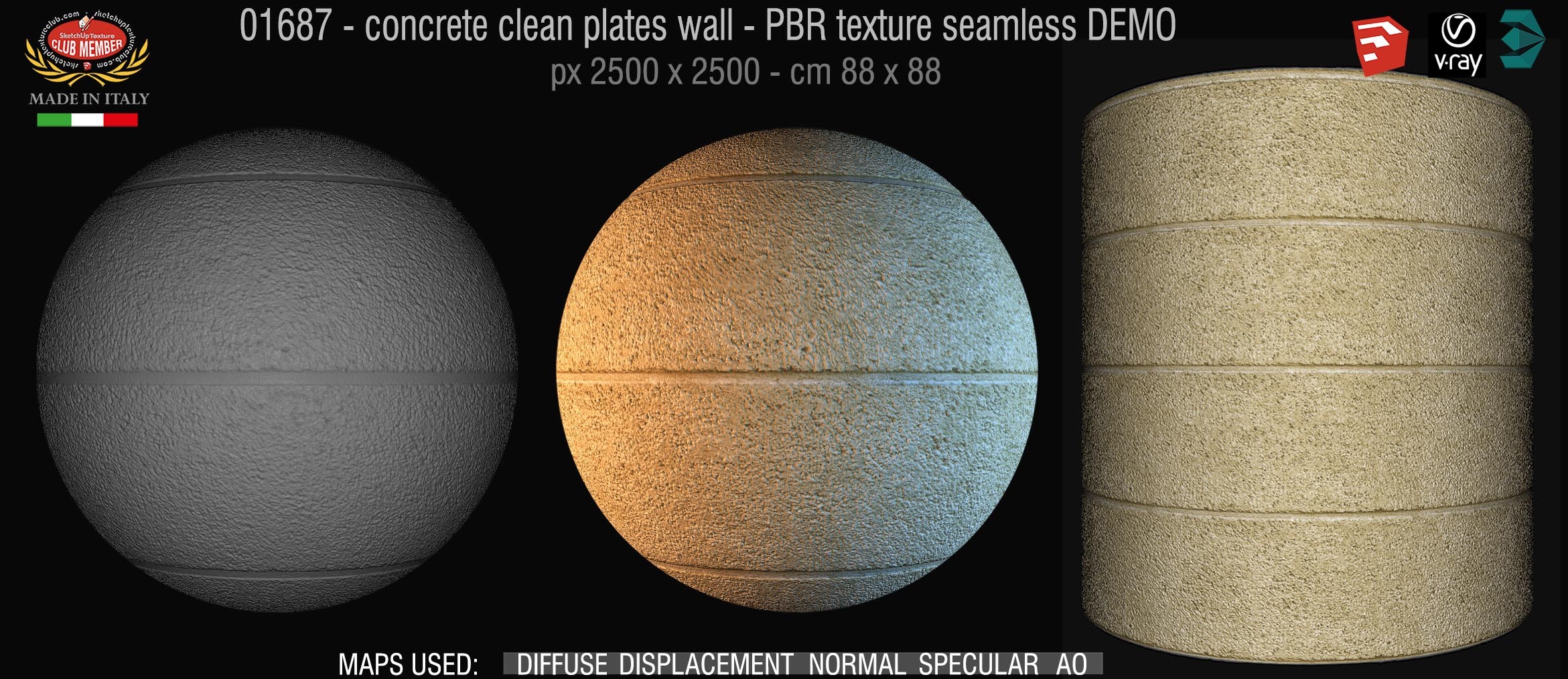 01687 concrete clean plates wall PBR texture seamless DEMO