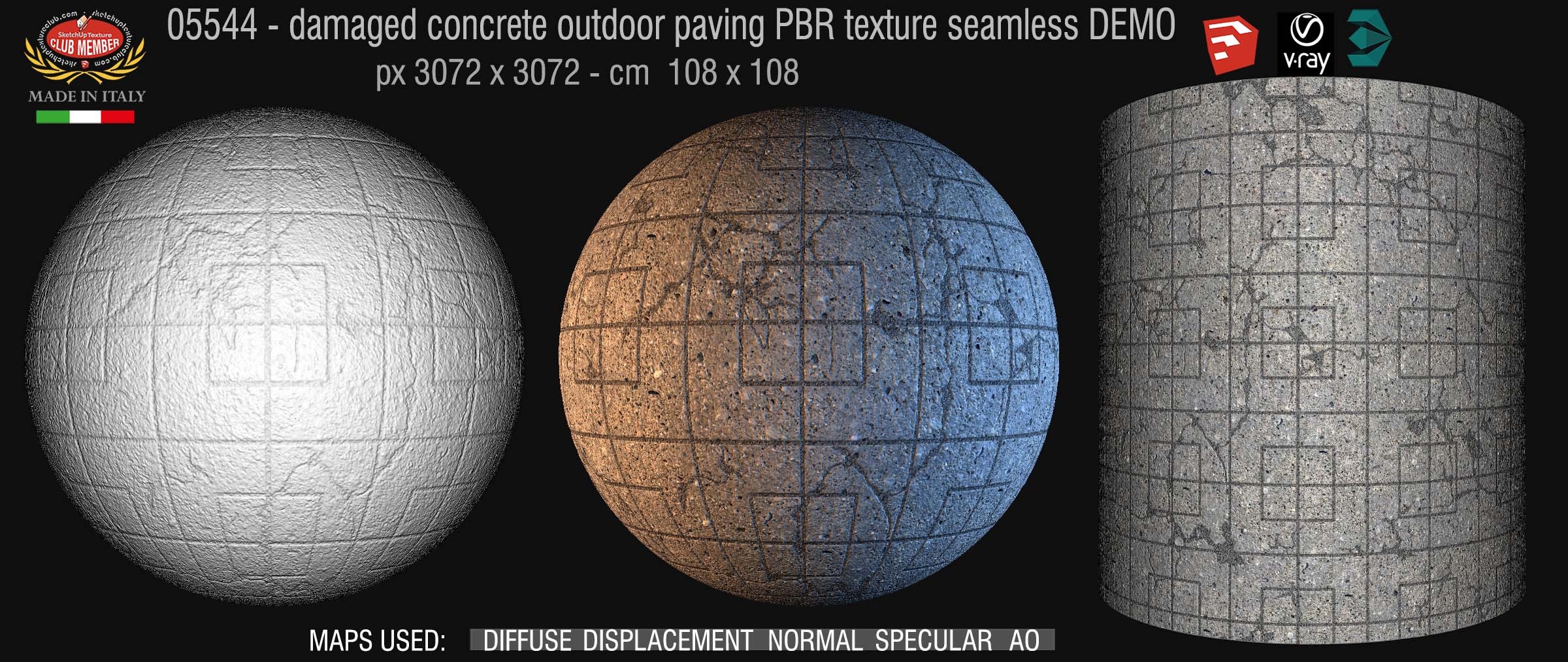 05544 Damaged concrete outdoor paving PBR texture seamless DEMO