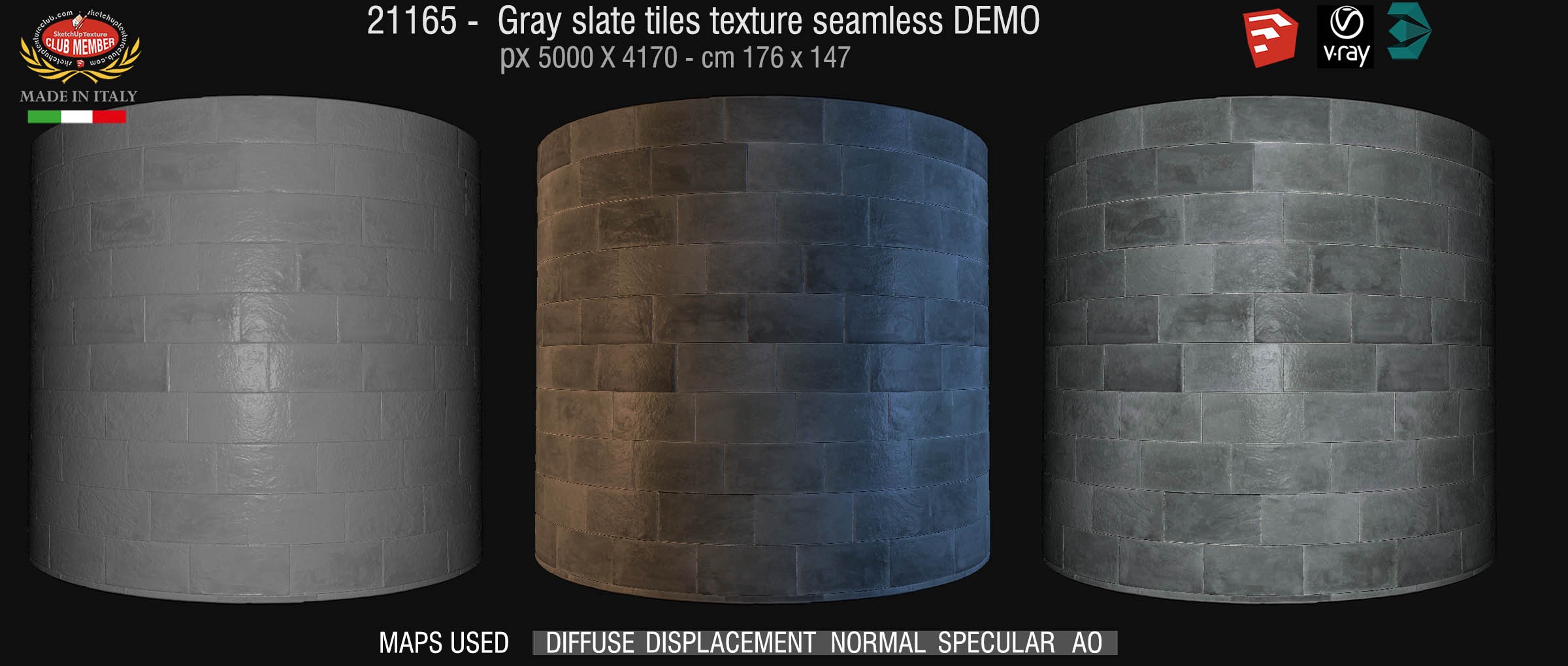 21165 Gray slate tile texture seamless + maps DEMO