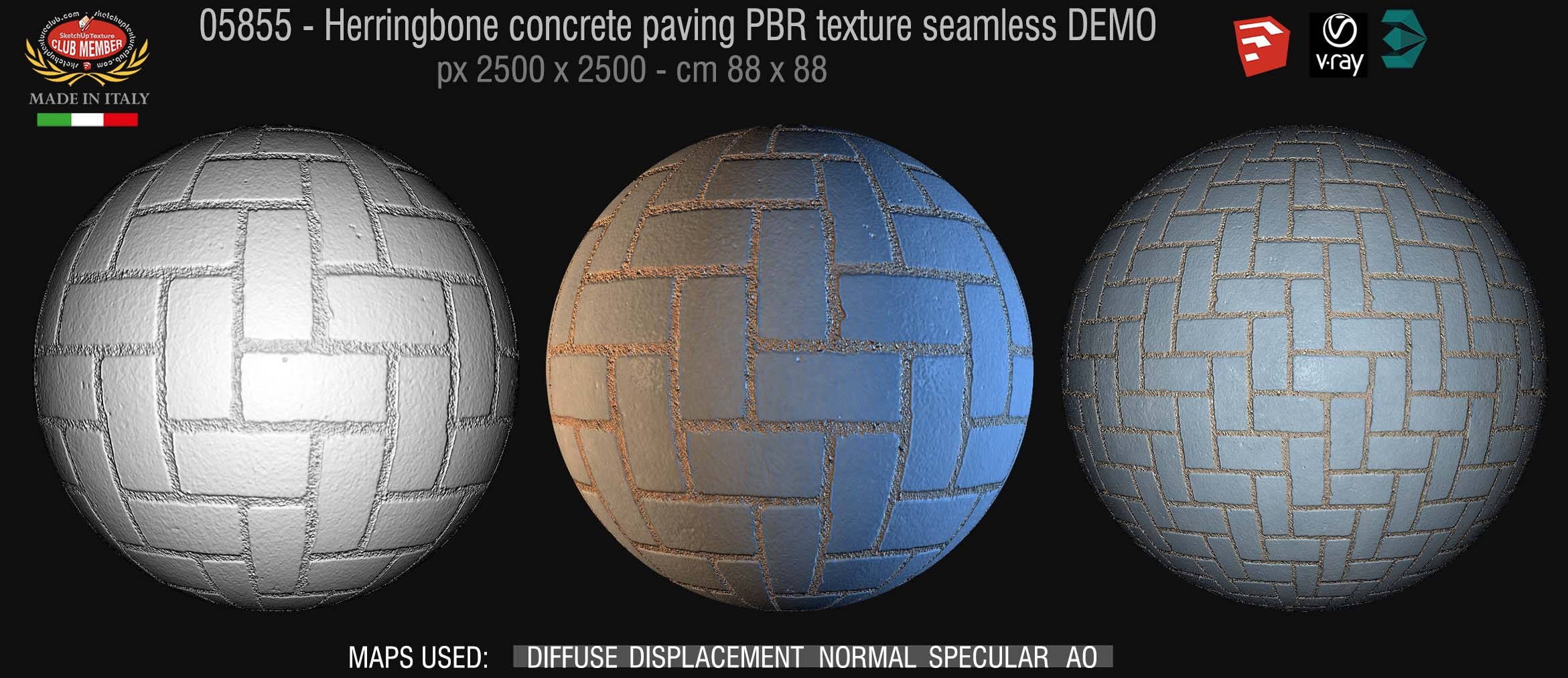 05854 Herringbone concrete paving PBR texture seamless DEMO