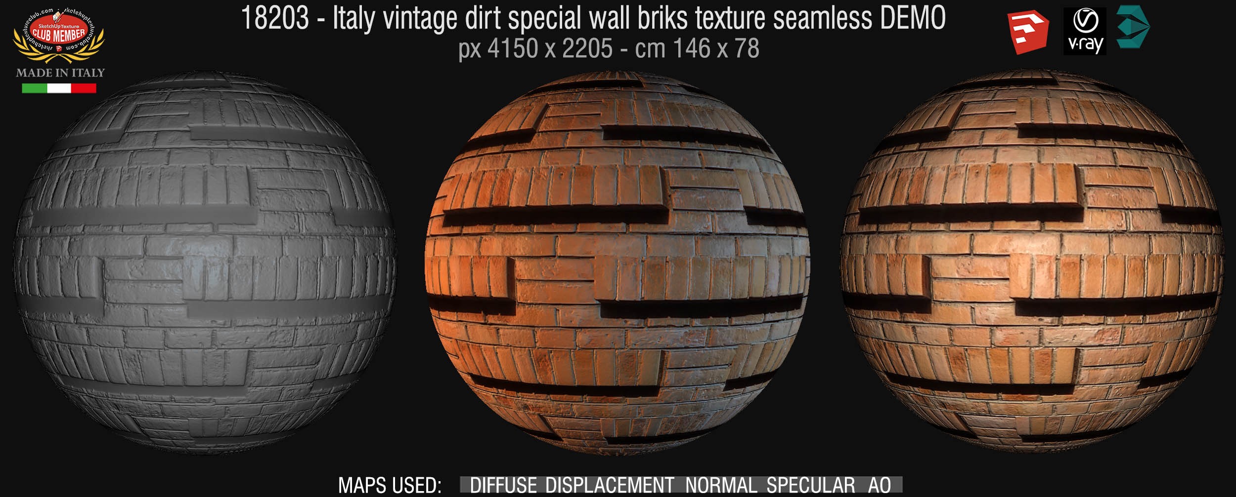18203 Italy vintage special wall briks texture + maps DEMO