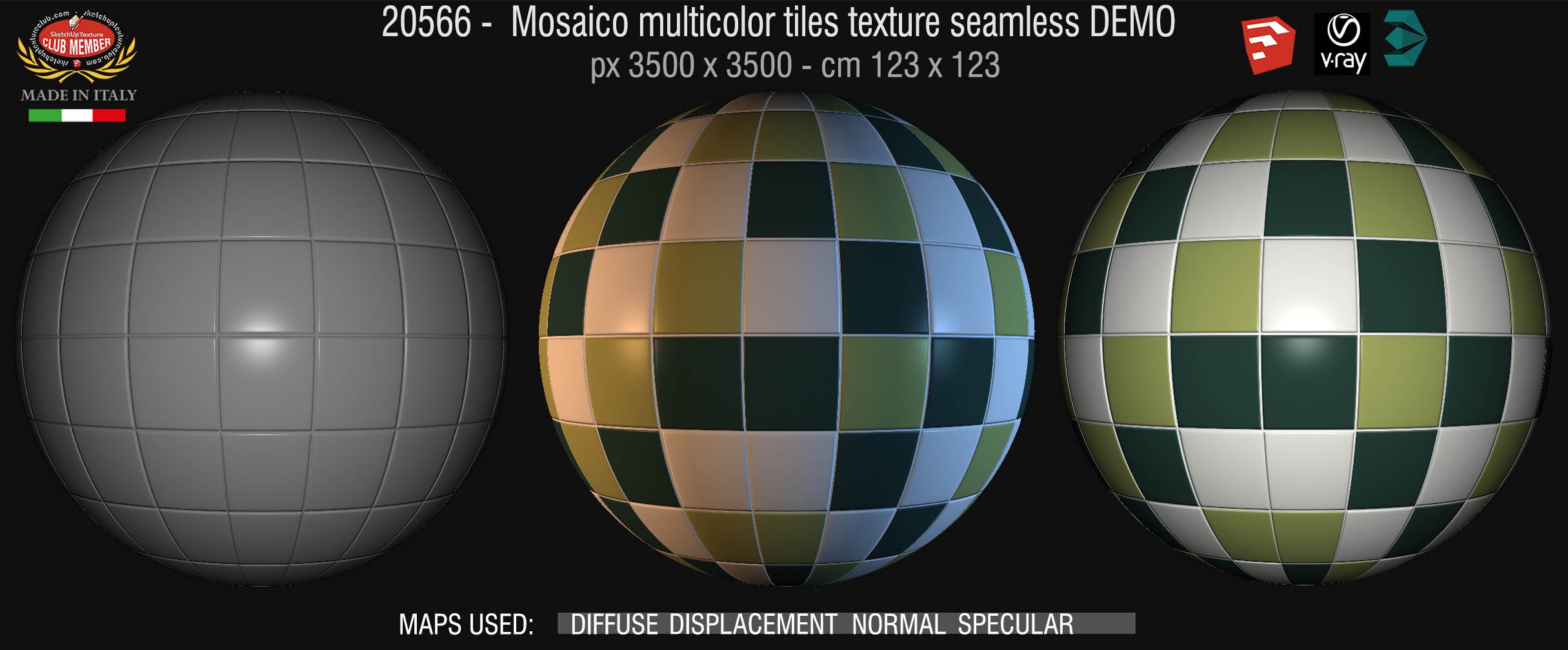20566 Mosaic multicolor tiles texture + maps  DEMO