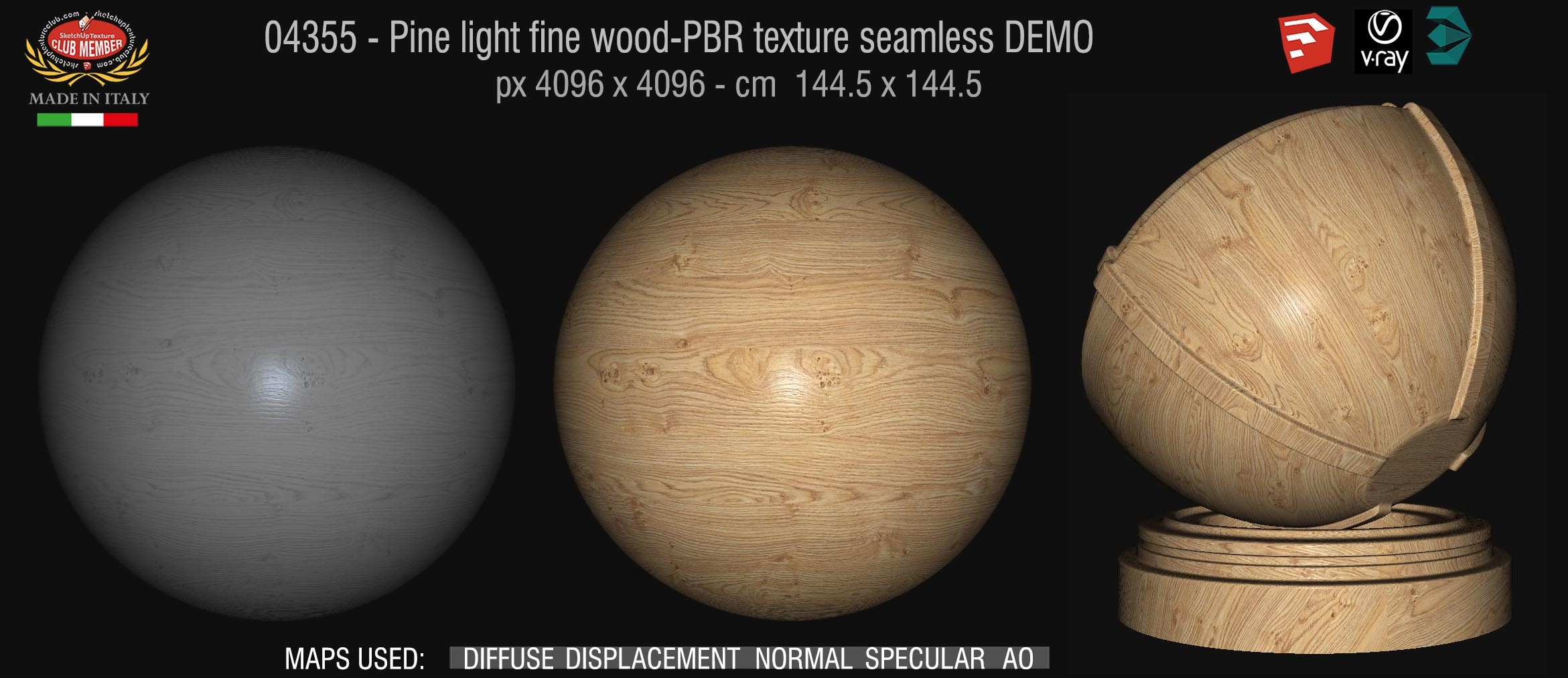 04355 Pine light fine wood-PBR texture seamless DEMO