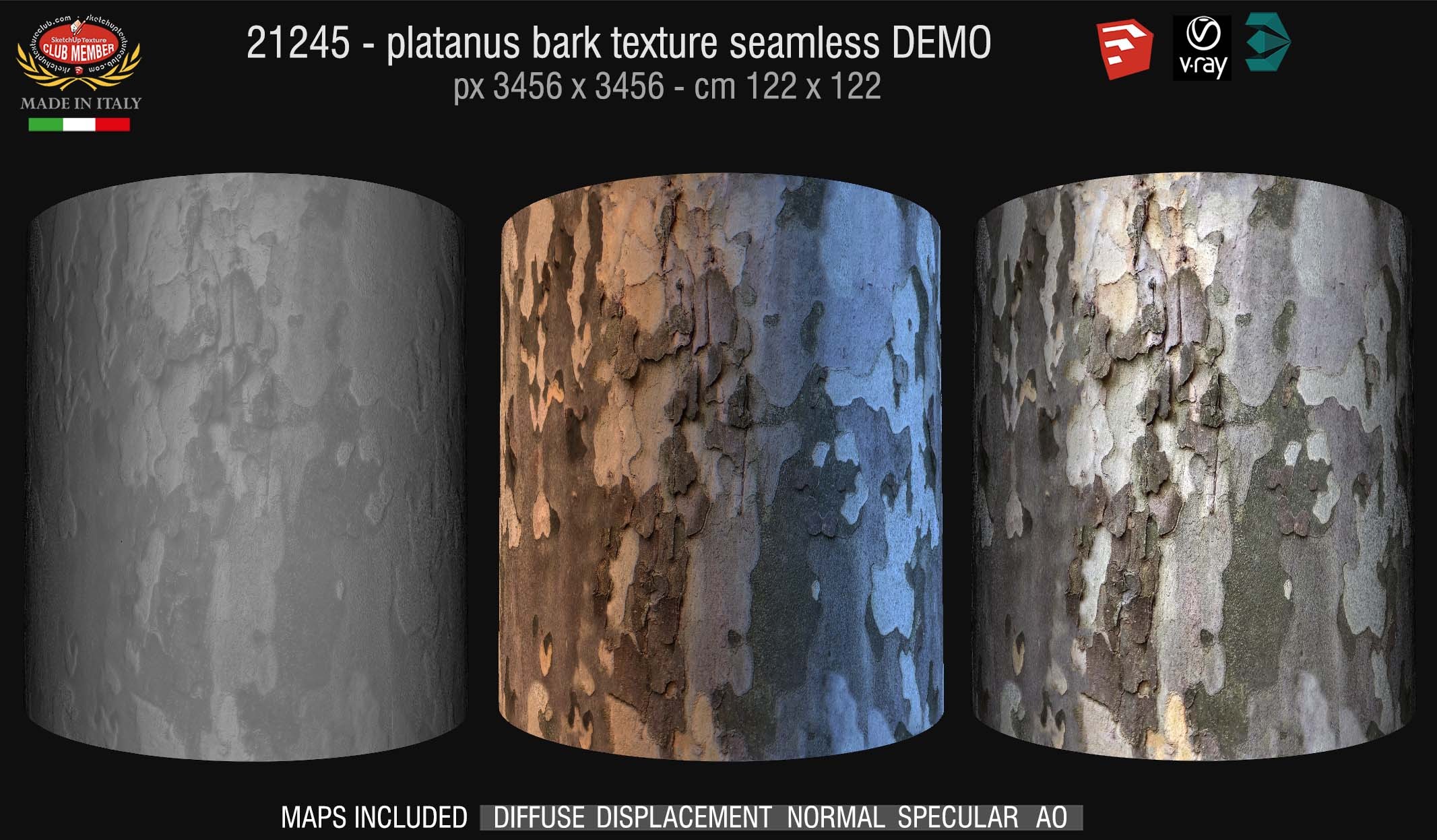 21245 Platanus bark texture seamless + maps DEMO