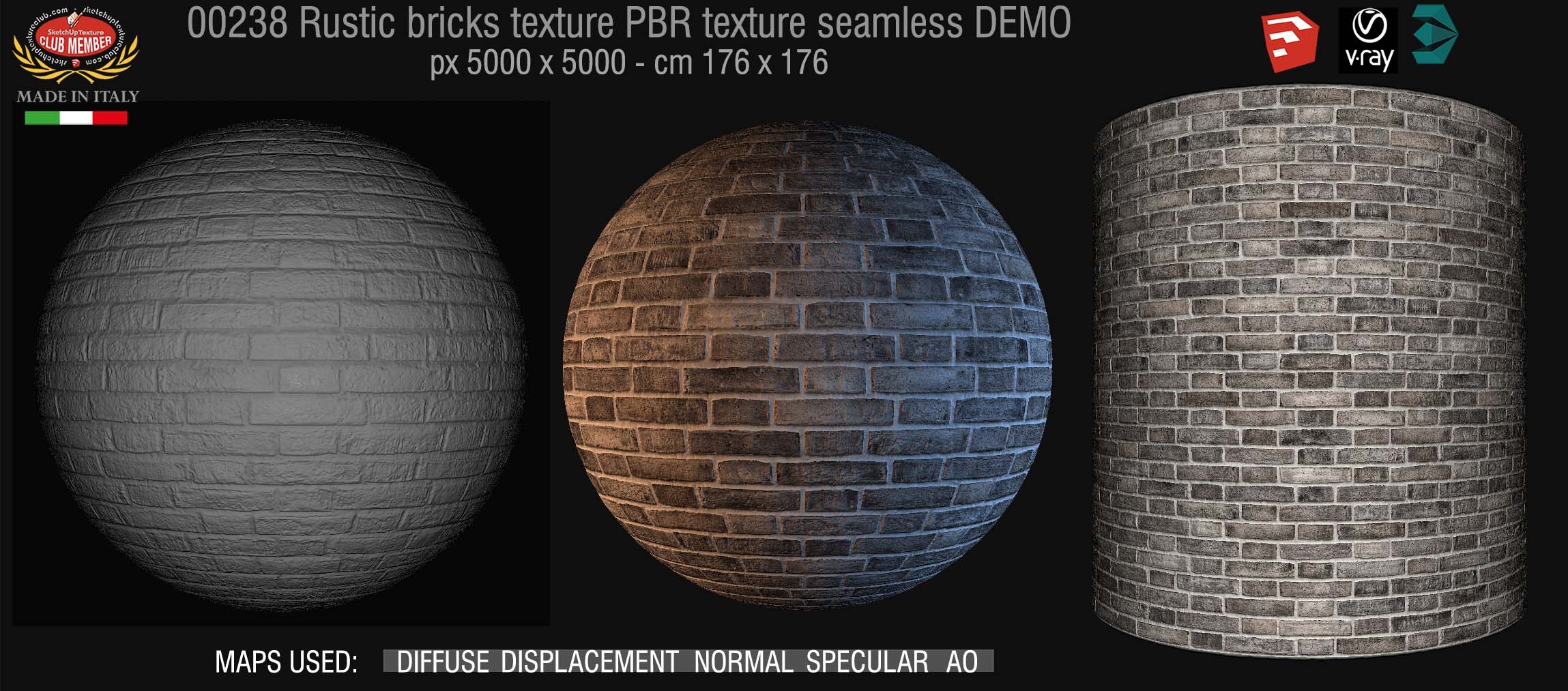 00238 Rustic bricks PBR texture seamless DEMO