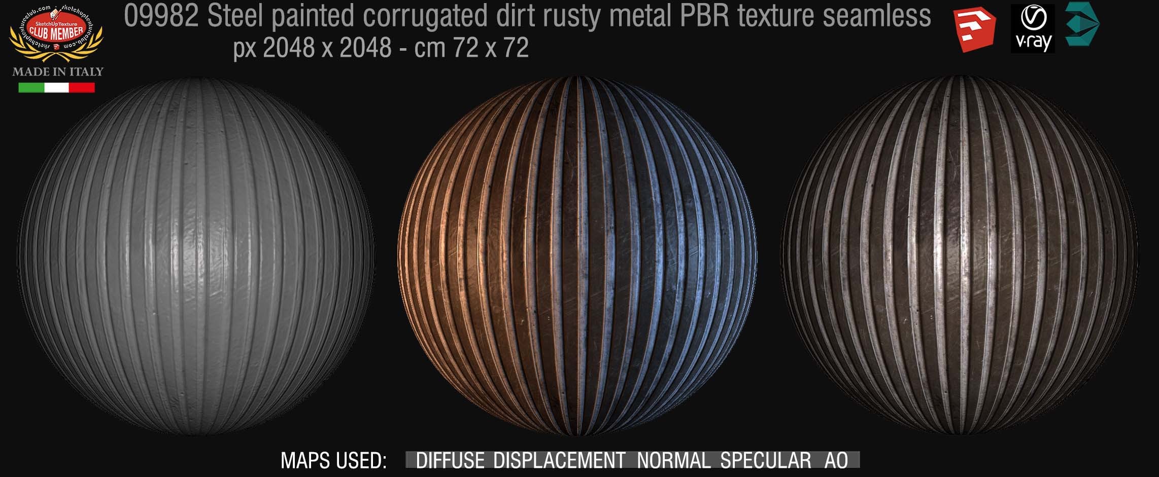 09982 Steel painted corrugated rusty metal PBR texture seamless DEMO