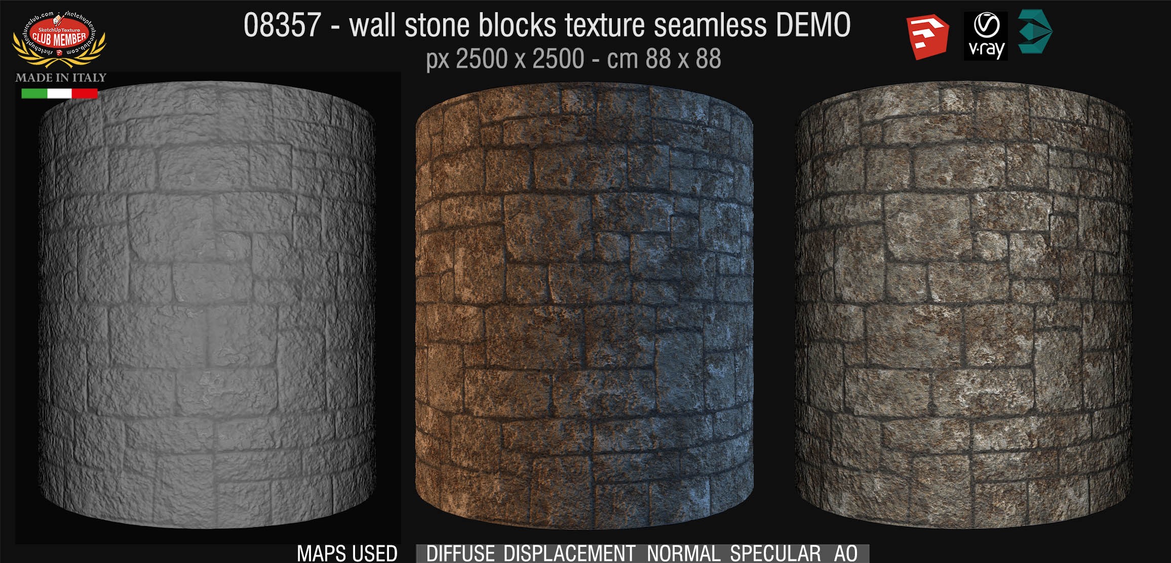 08357 HR Wall stone with regular blocks texture + maps DEMO