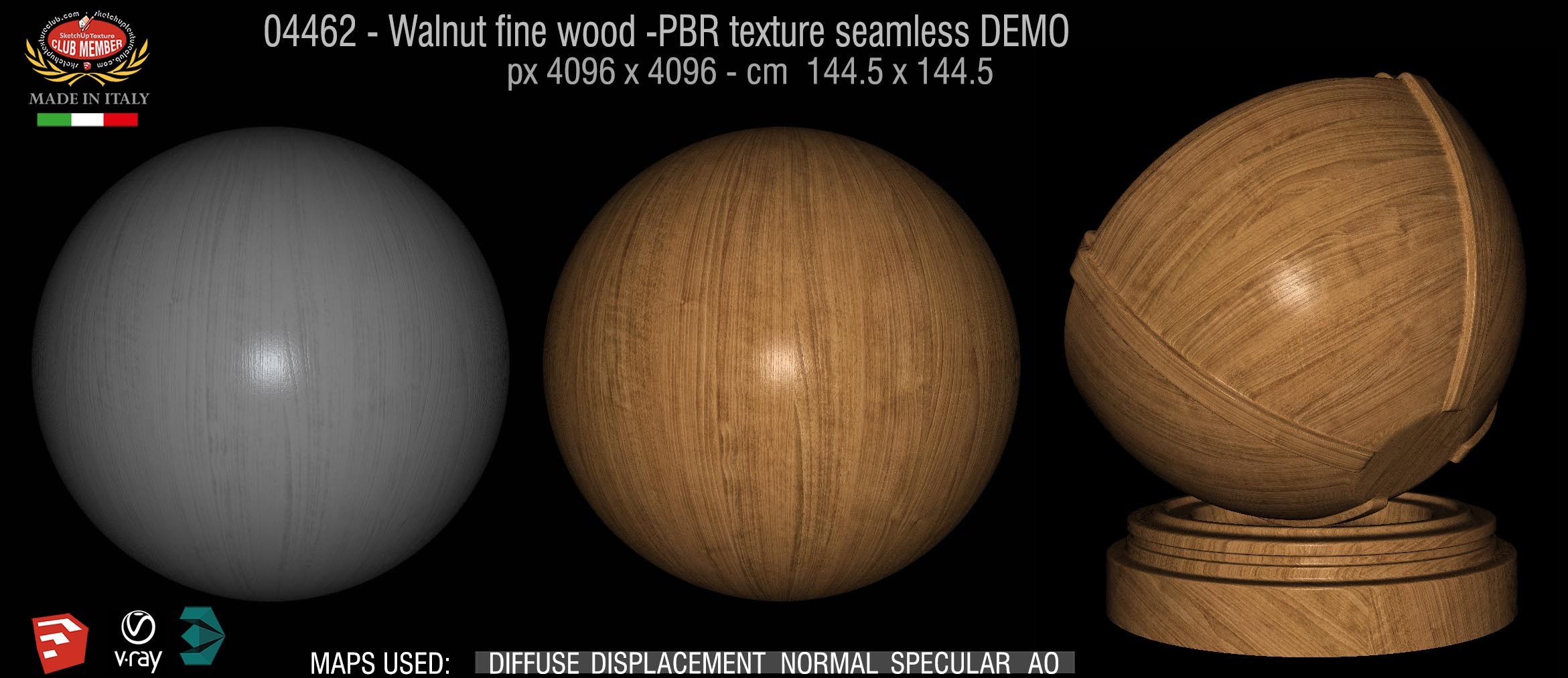 04462 Walnut fine wood - PBR texture seamless DEMO