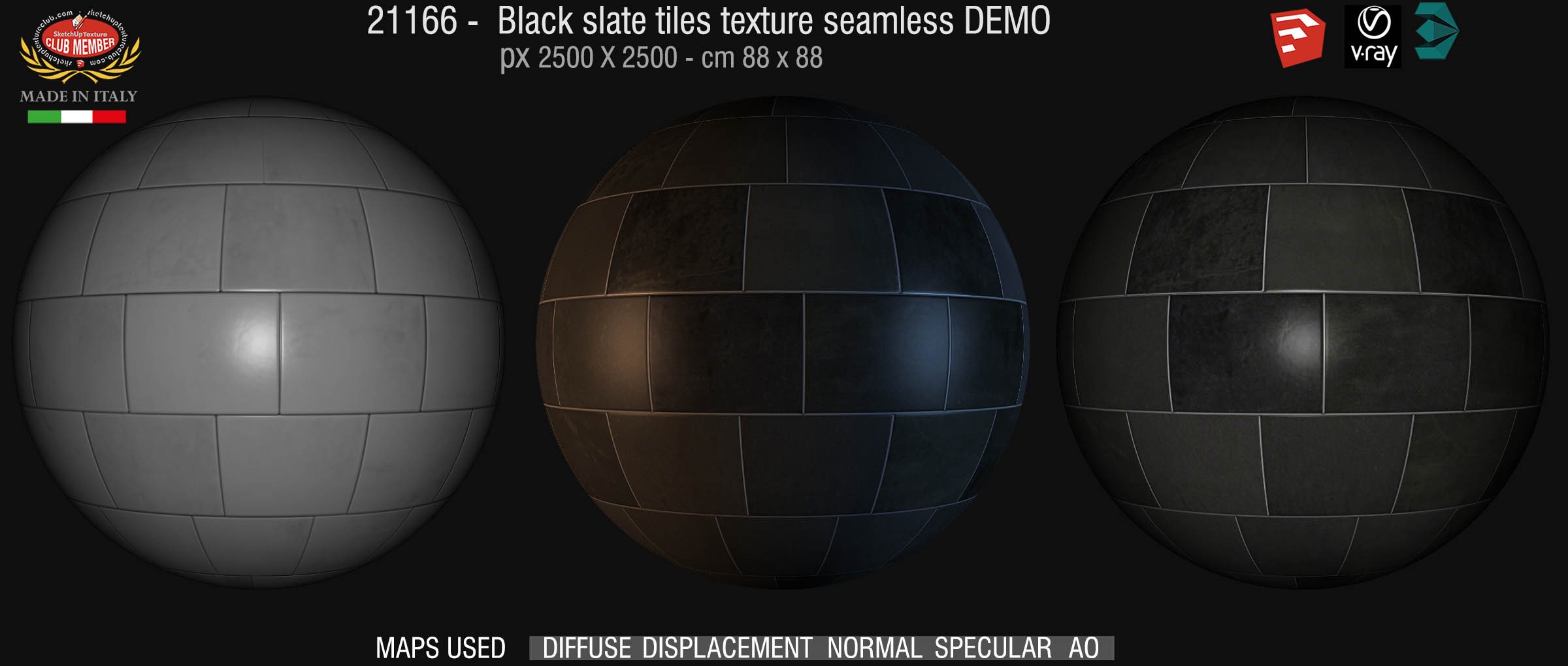 21166 Black slate tile texture seamless + maps DEMO