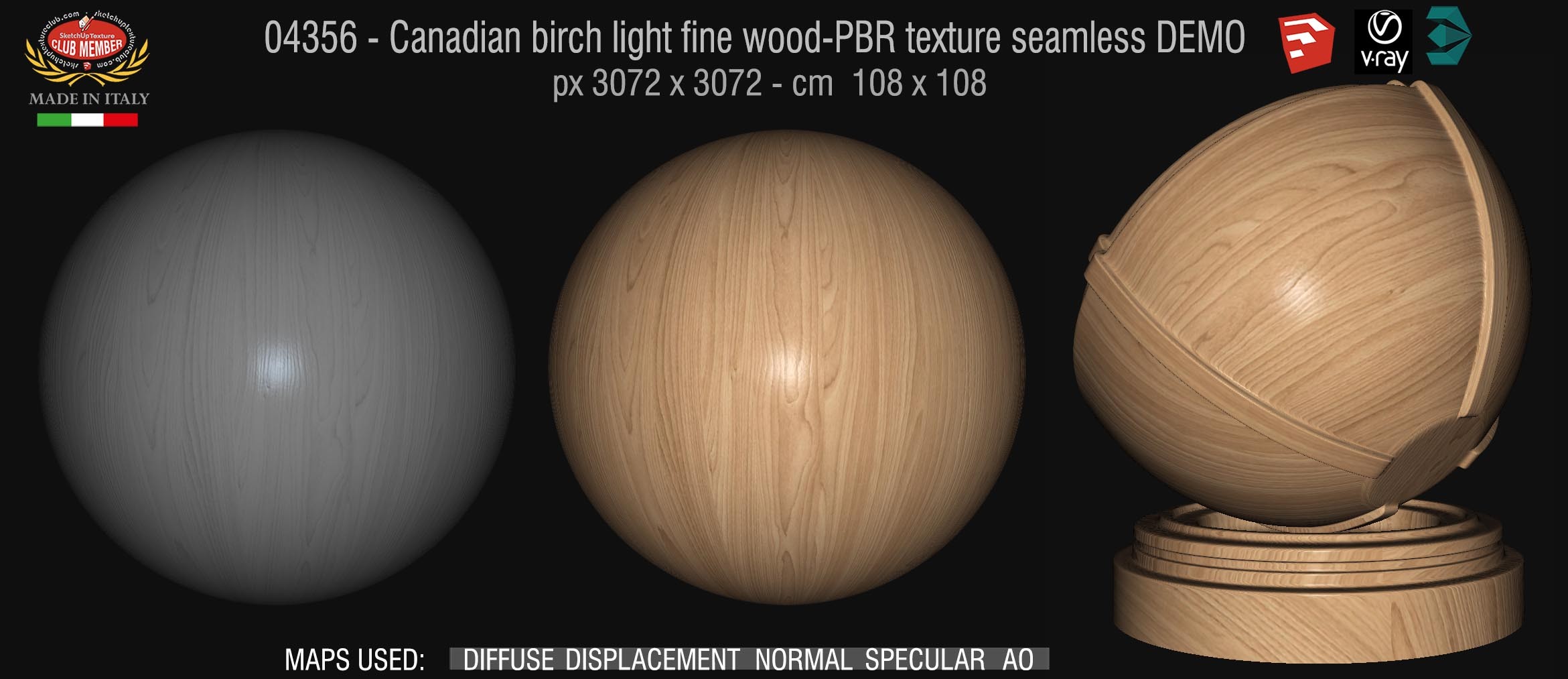 04356 Canadian birch light fine wood-PBR texture seamless DEMO