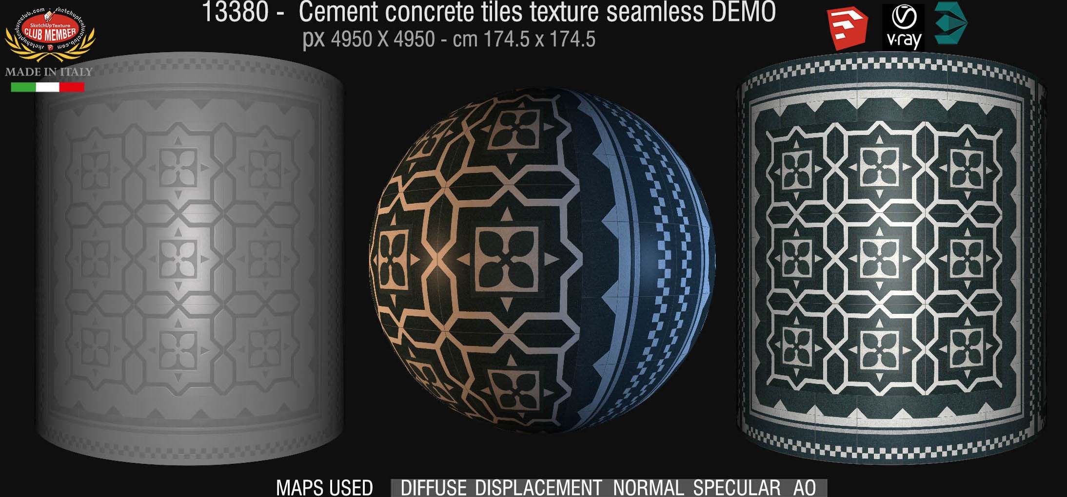 13380 retrò cementine tiles - texture seamless + maps DEMO