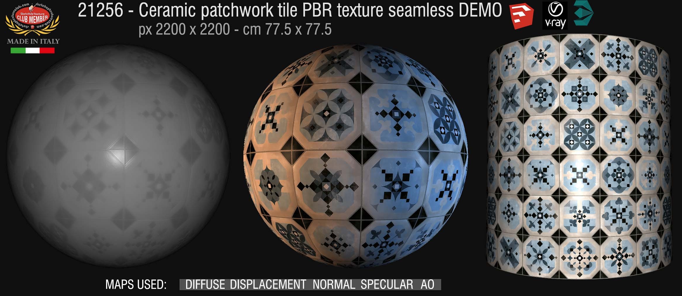 21256 Ceramic patchwork tile PBR texture seamless DEMO