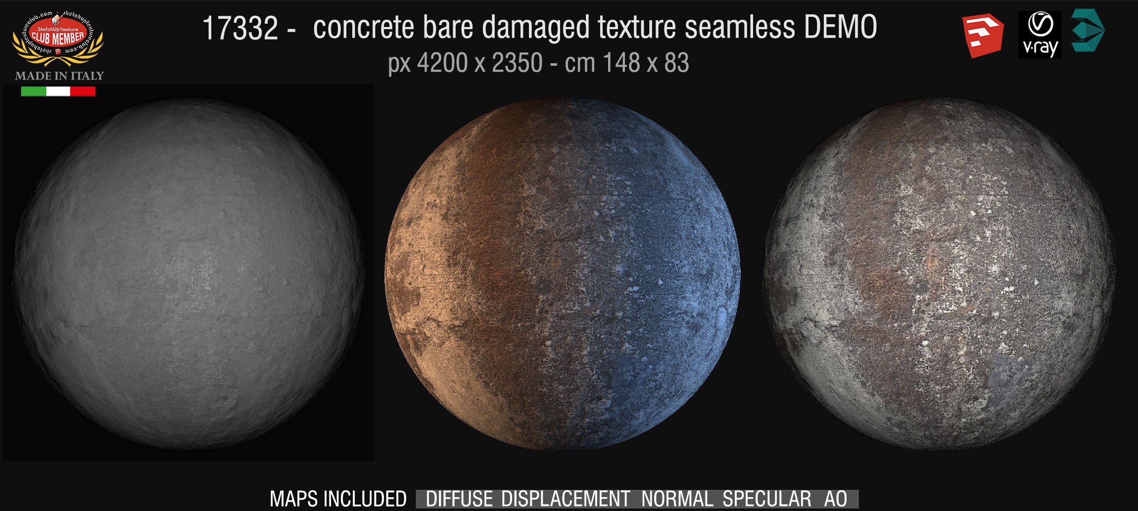 17332 Concrete bare damaged PBR texture seamless DEMO