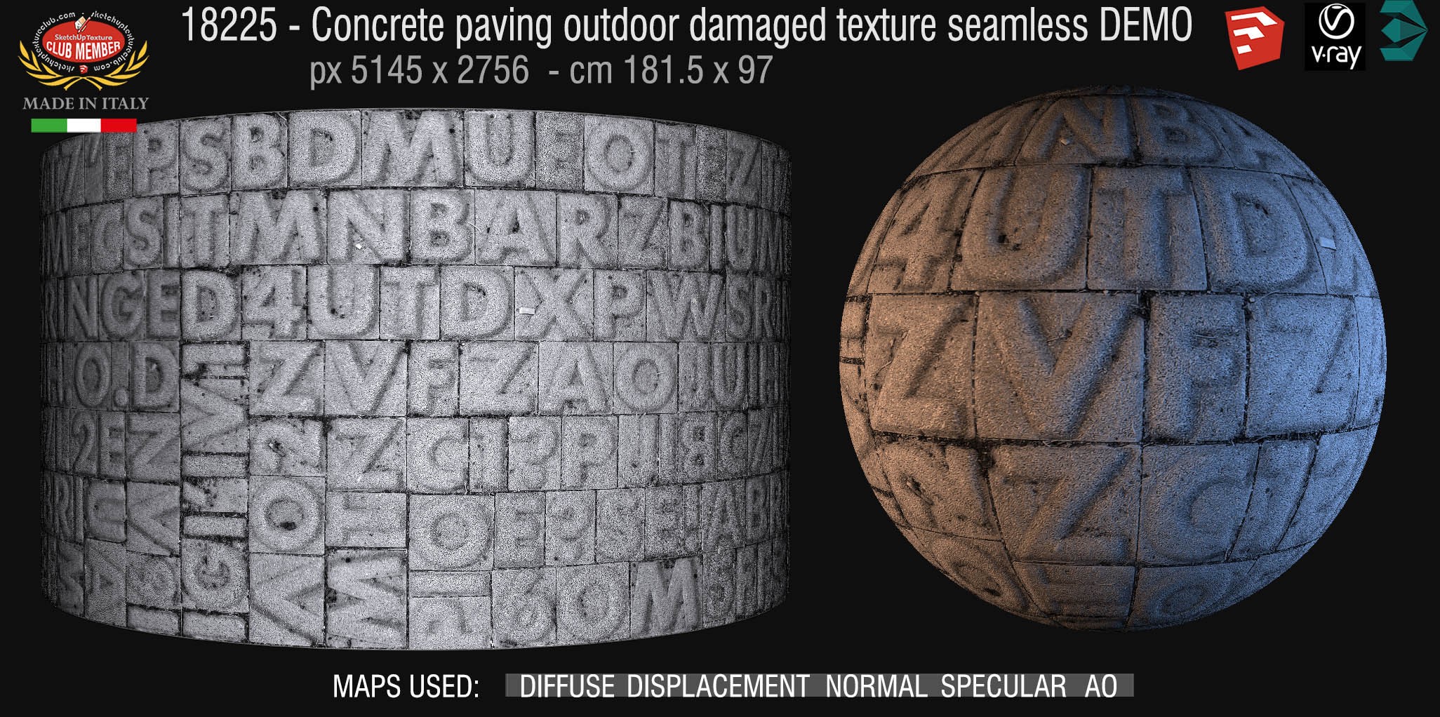 18225 Concrete paving outdoor fonts texture seamless + maps DEMO