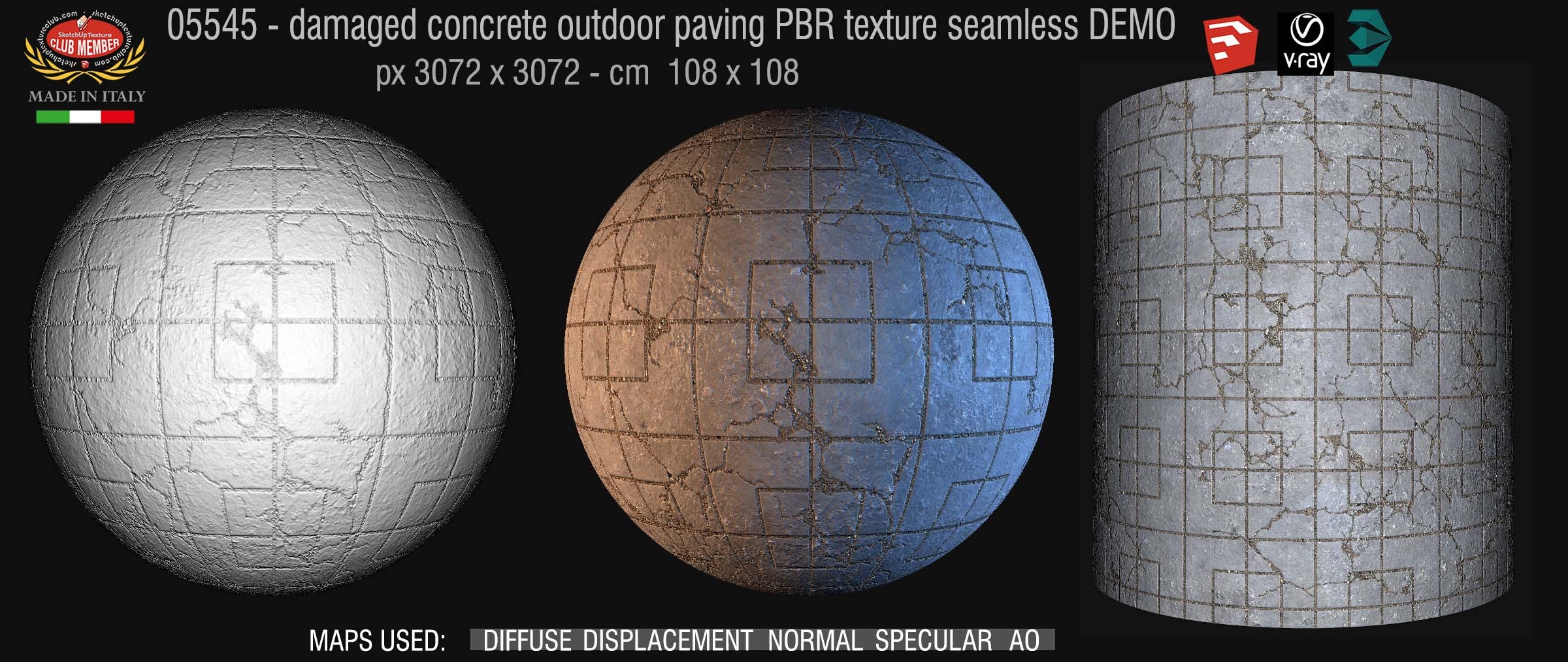 05545 Damaged concrete outdoor paving PBR texture seamless DEMO