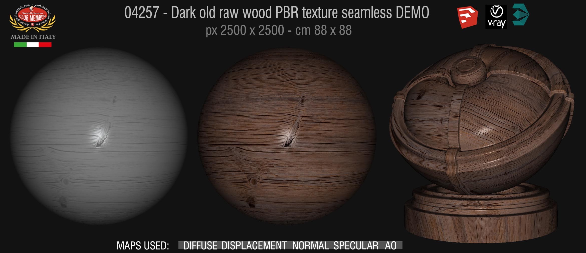 04257 Dark old raw wood PBR texture seamless DEMO
