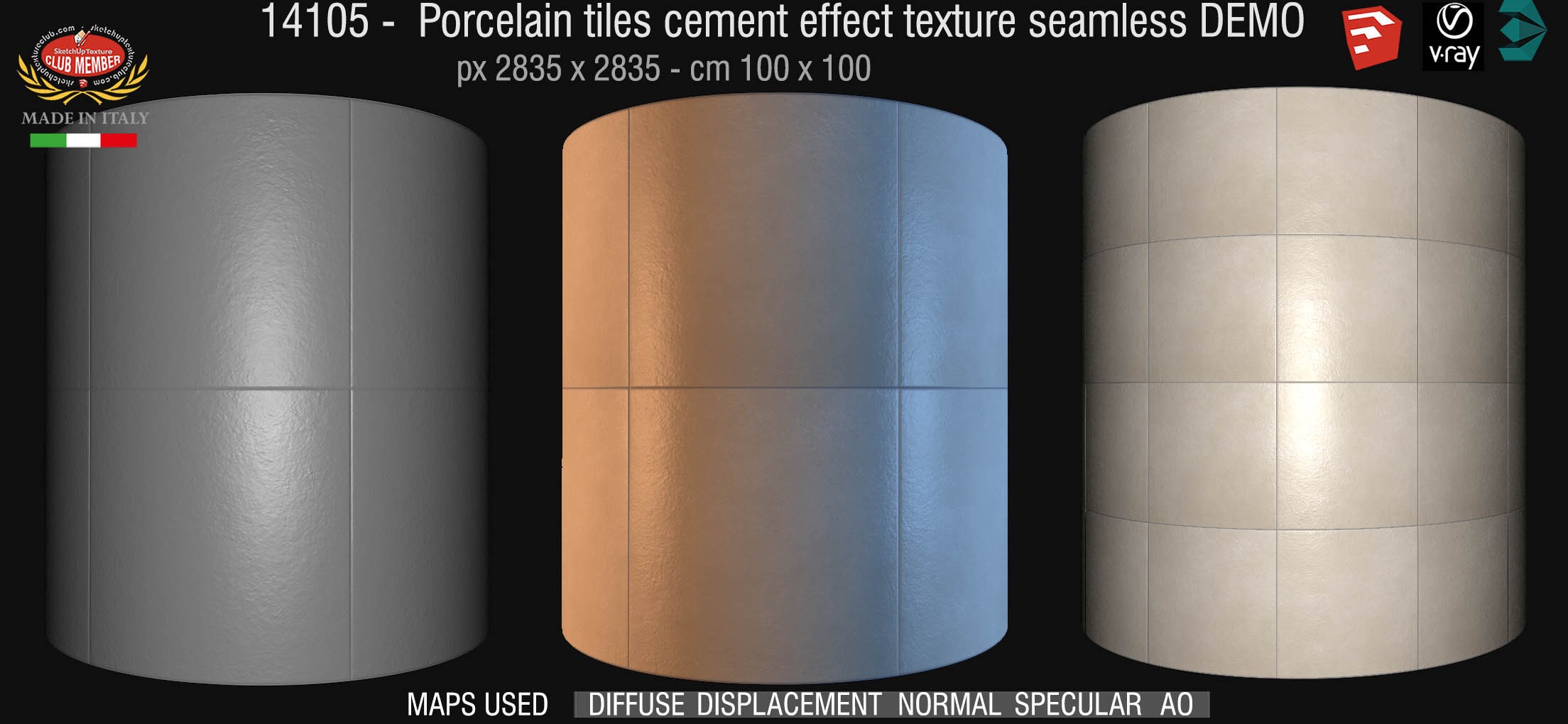 14105 Porcelain square tiles cement effect texture seamless