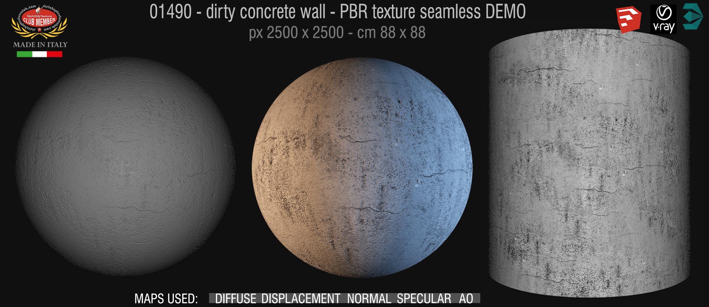 01490 Concrete bare dirty wall PBR texture seamless DEMO