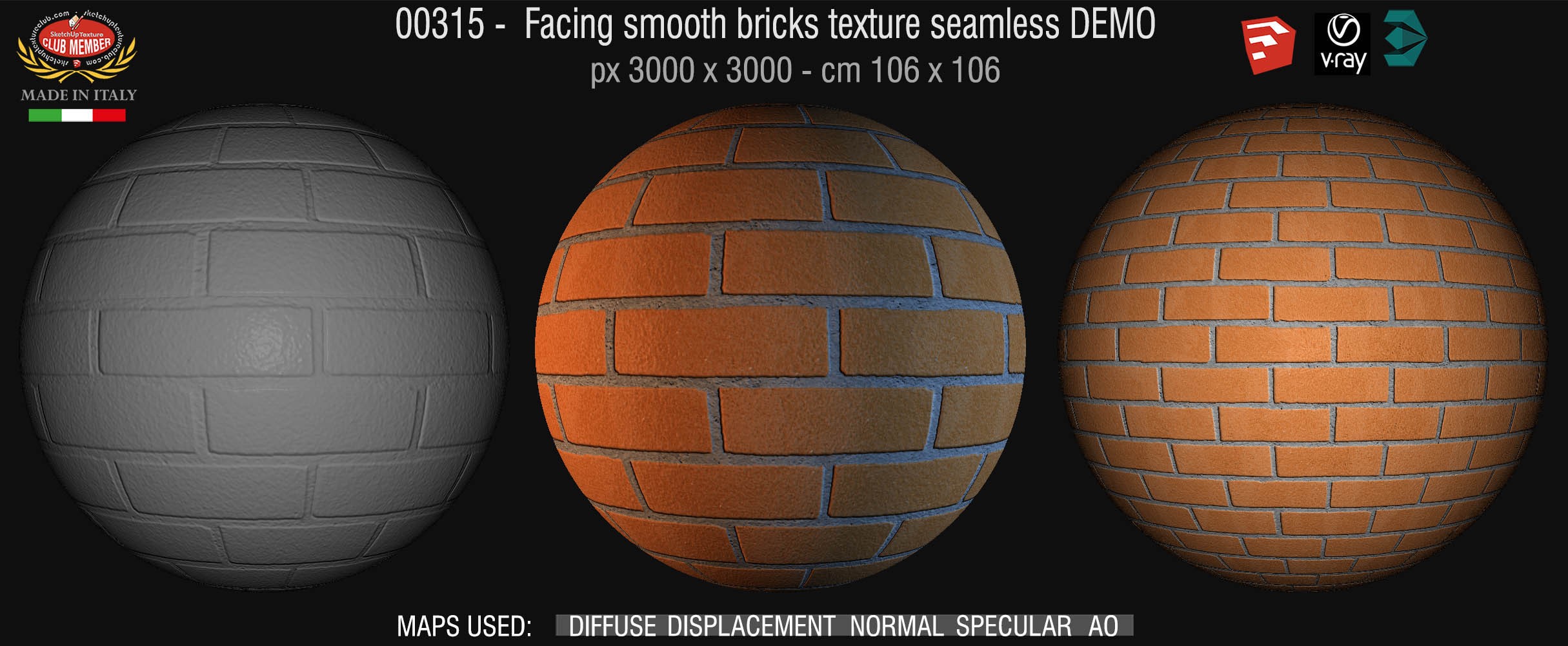00315 Facing smooth bricks texture seamless + maps DEMO