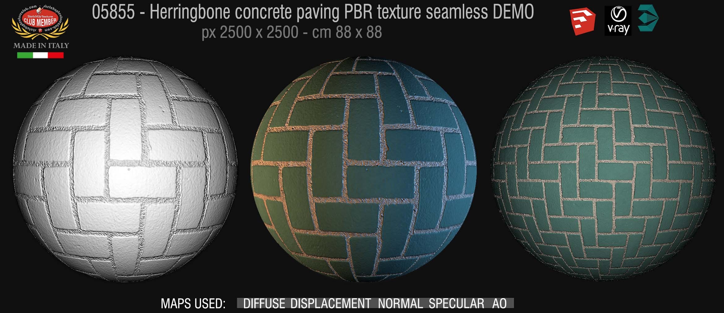 05855 Herringbone concrete paving PBR texture seamless DEMO