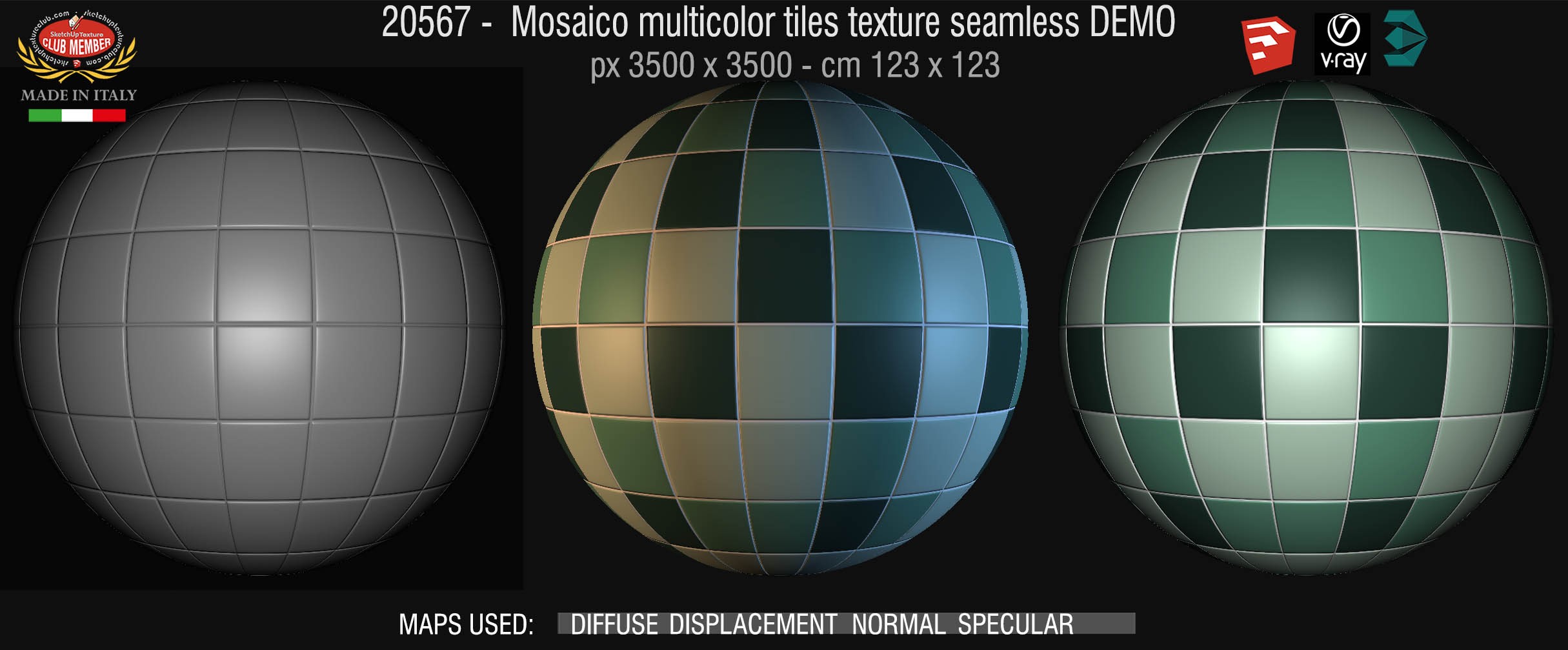 20567 Mosaic multicolor tiles texture + maps DEMO