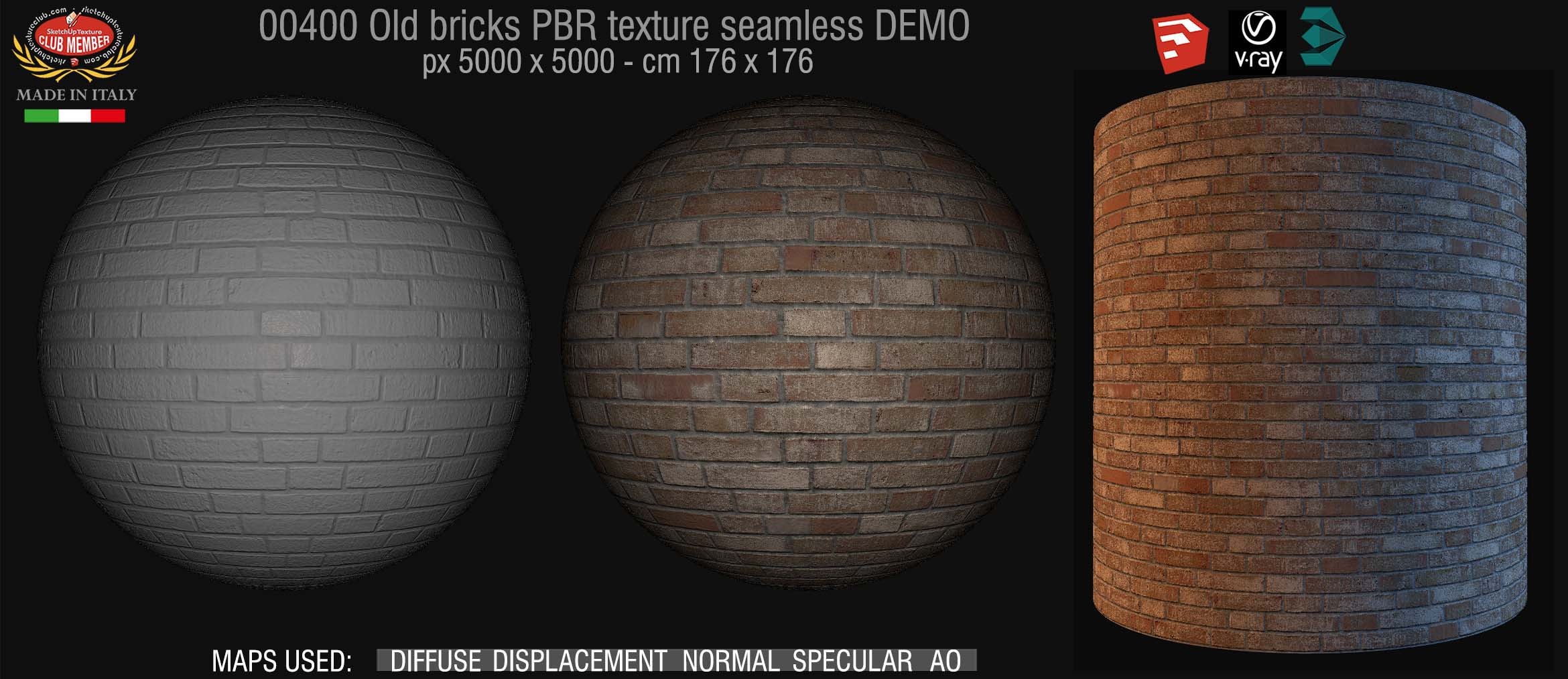 00400 Old bricks PBR texture seamless DEMO