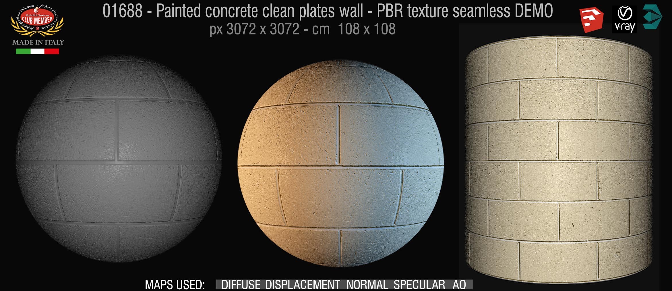 01688 Painted concrete clean plates wall PBR texture seamless DEMO