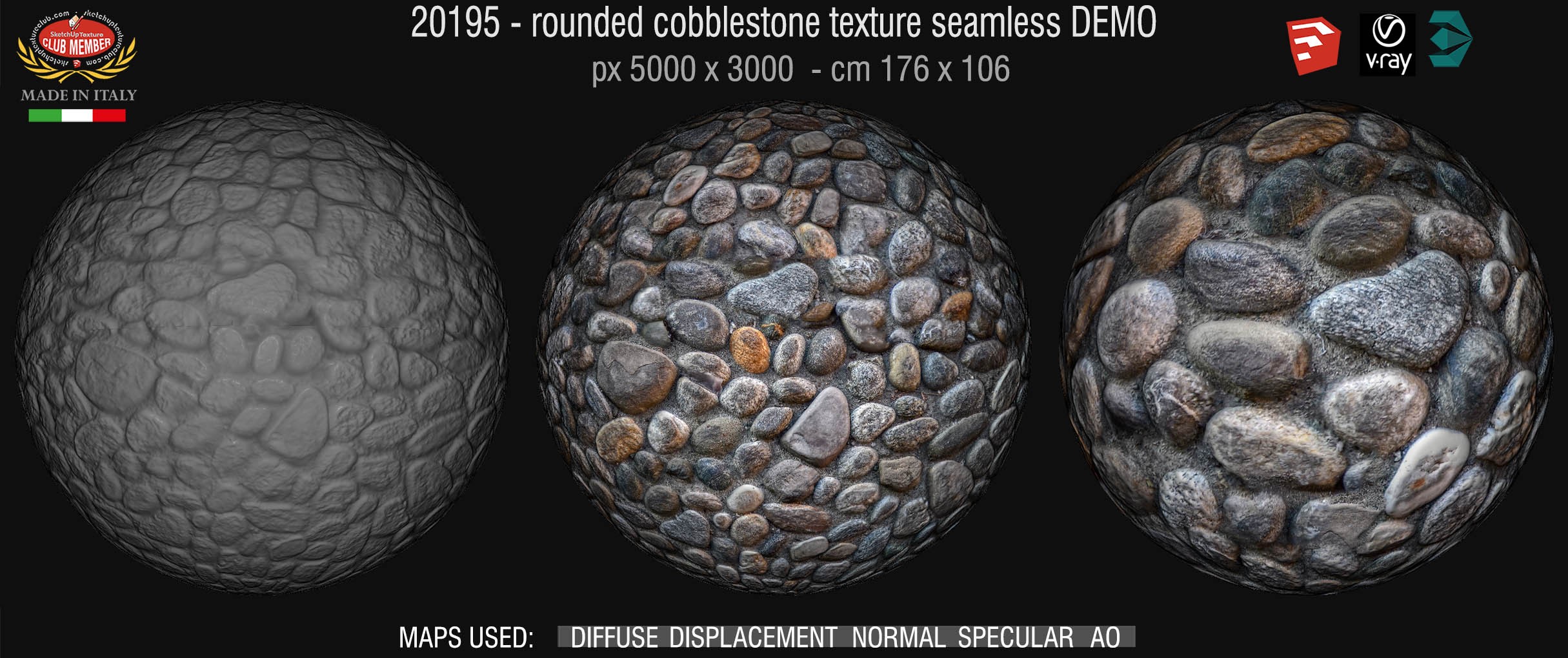 20195 Rounded cobblestone texture seamless + maps DEMO