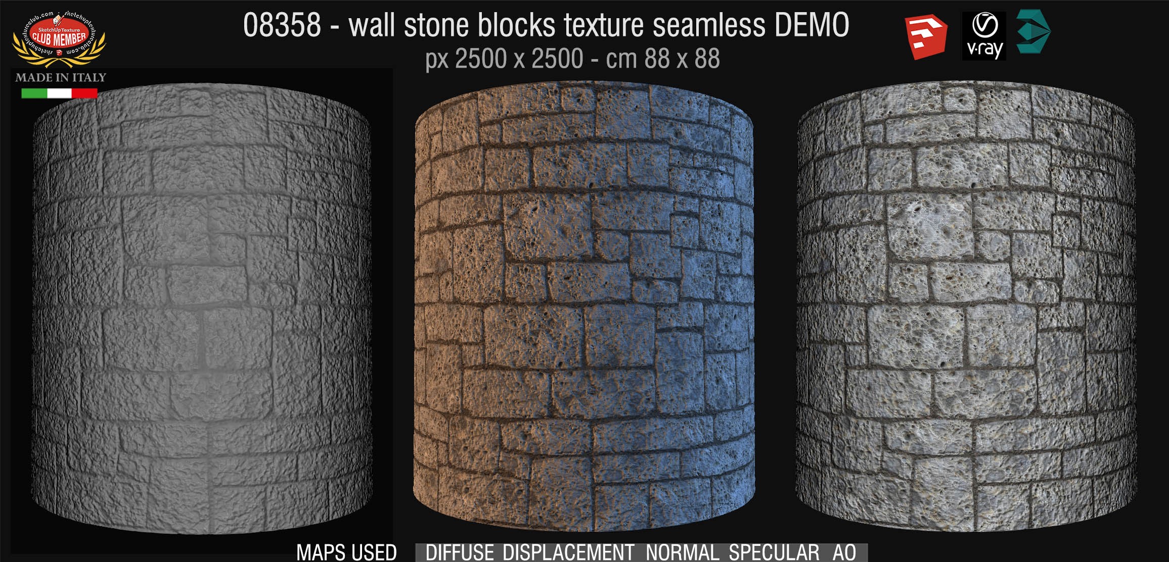 08358 HR Wall stone with regular blocks texture + maps DEMO