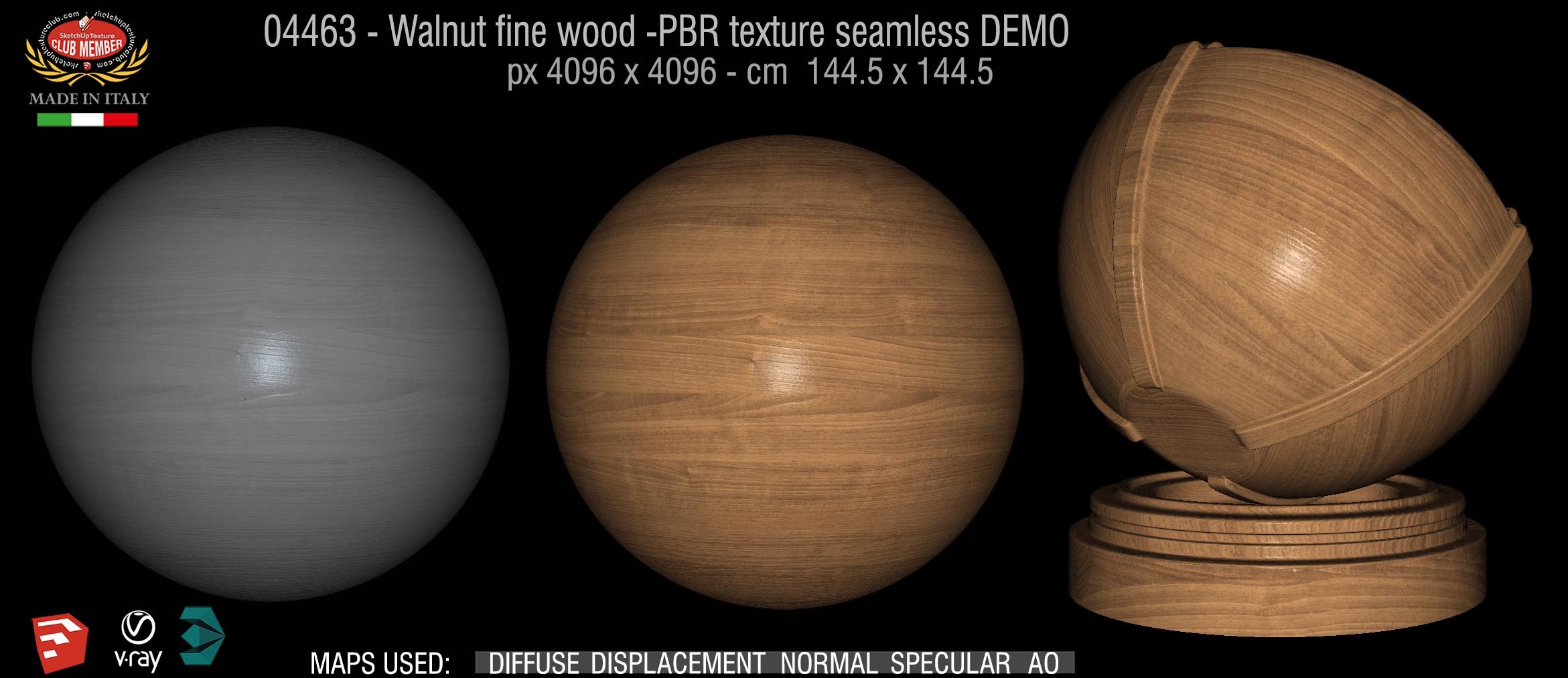 04463 Walnut fine wood - PBR texture seamless DEMO