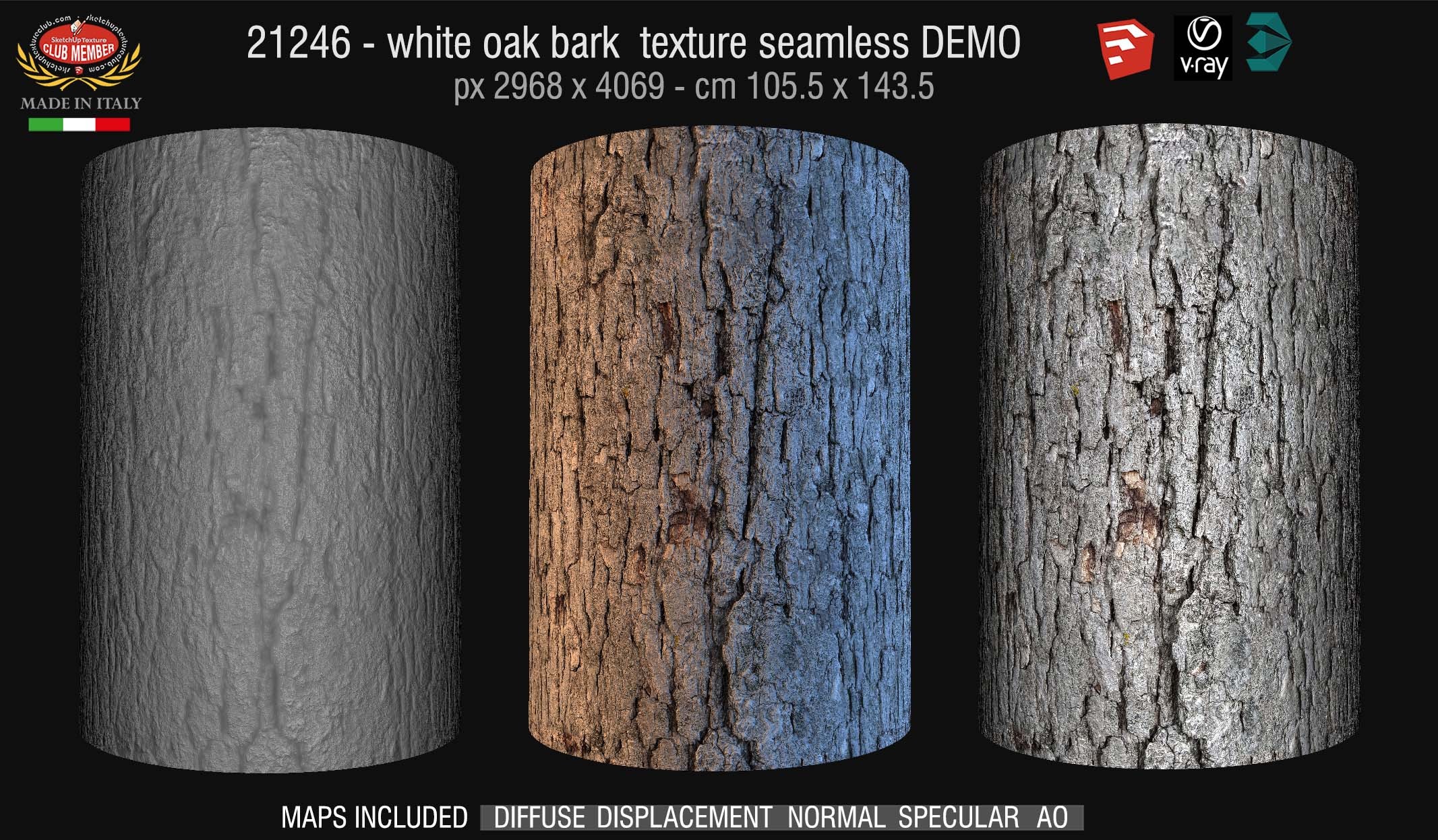 21246 White oak bark texture seamless + maps DEMO