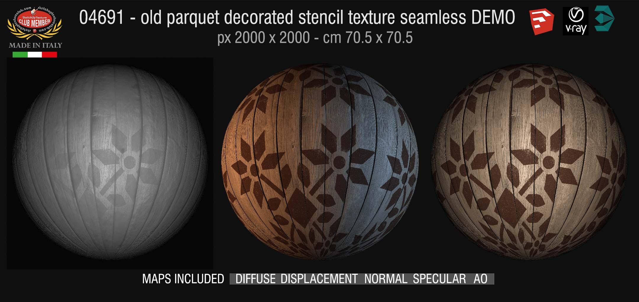 04691 HR Parquet decorated stencil texture seamless + maps DEMO