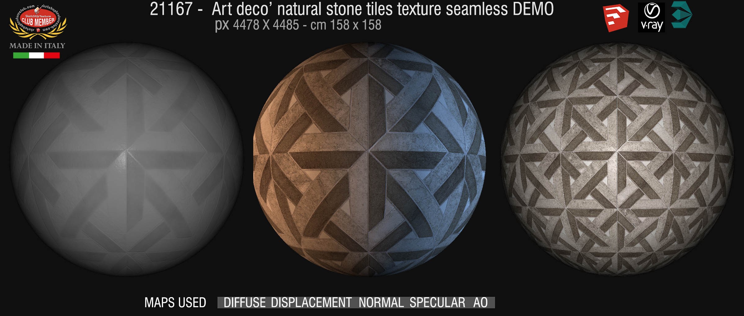 21167 Art deco natural stone texture seamless + maps DEMO
